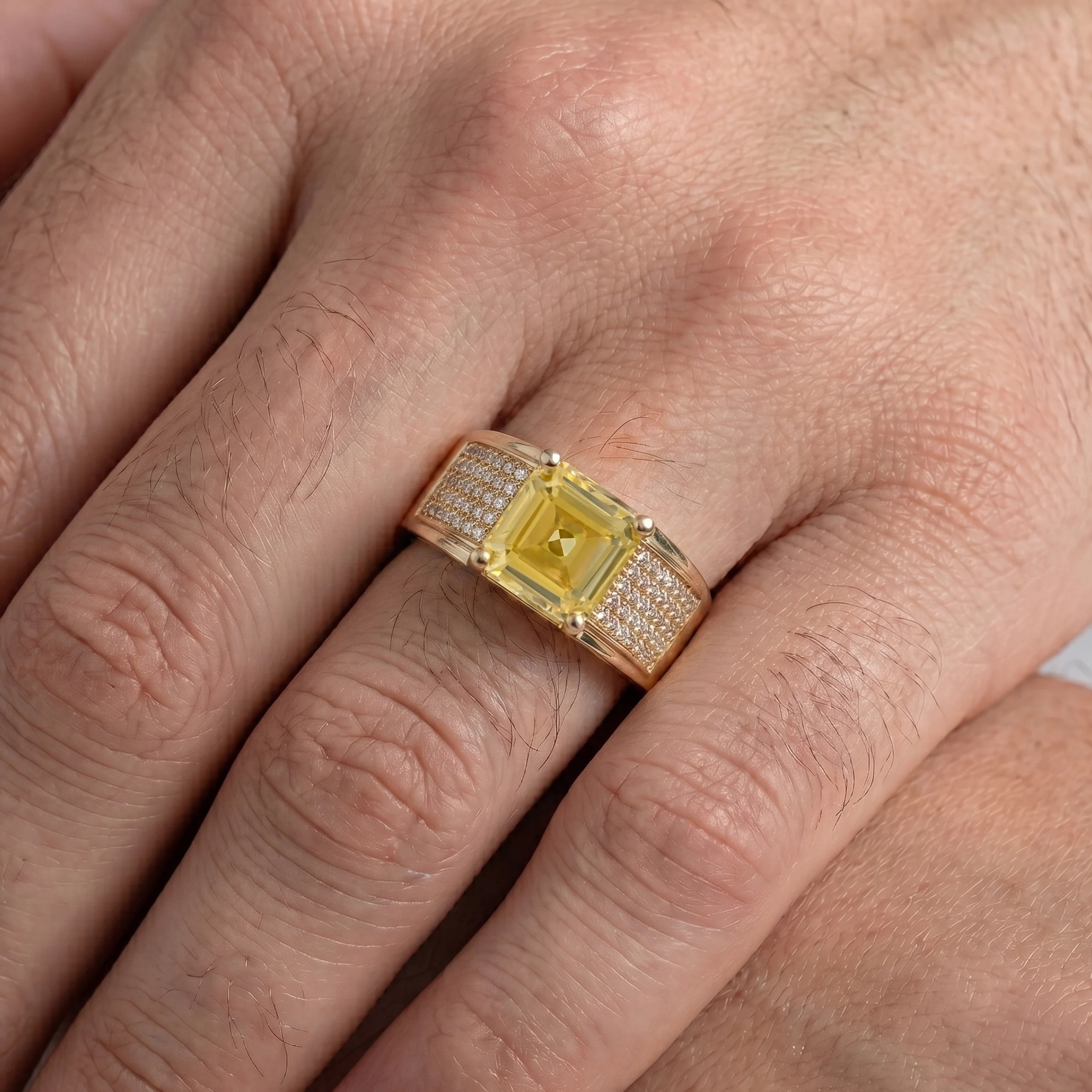 Yellow Gemstone Accent Pave Set Men's Band
