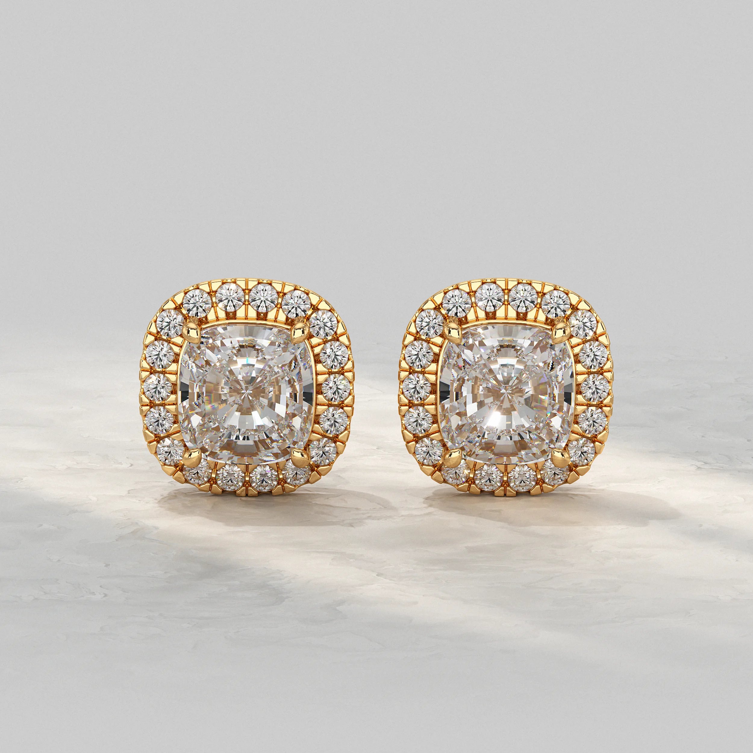 Cushion Lab Diamond Halo Stud Earrings