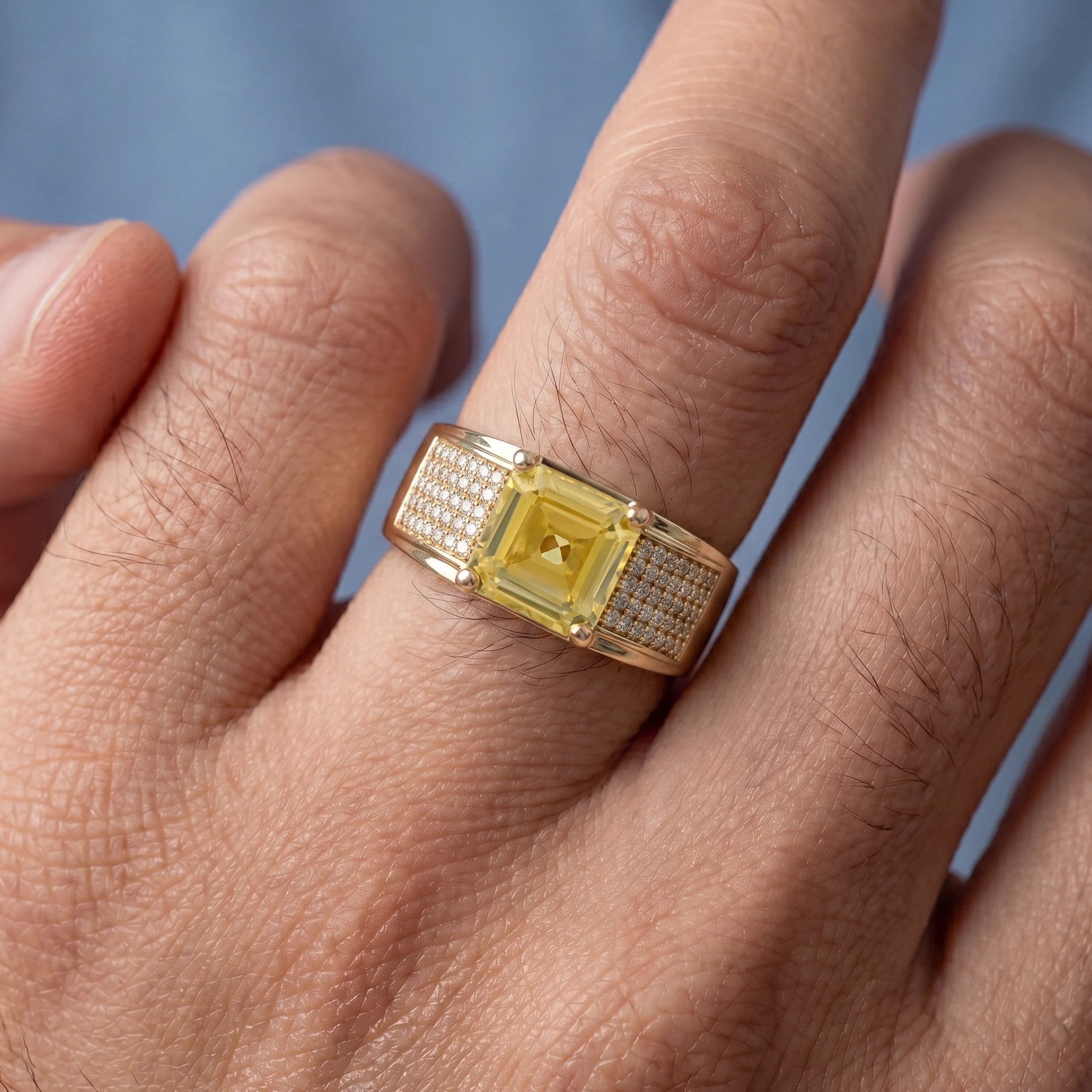 Yellow Gemstone Accent Pave Set Men's Band