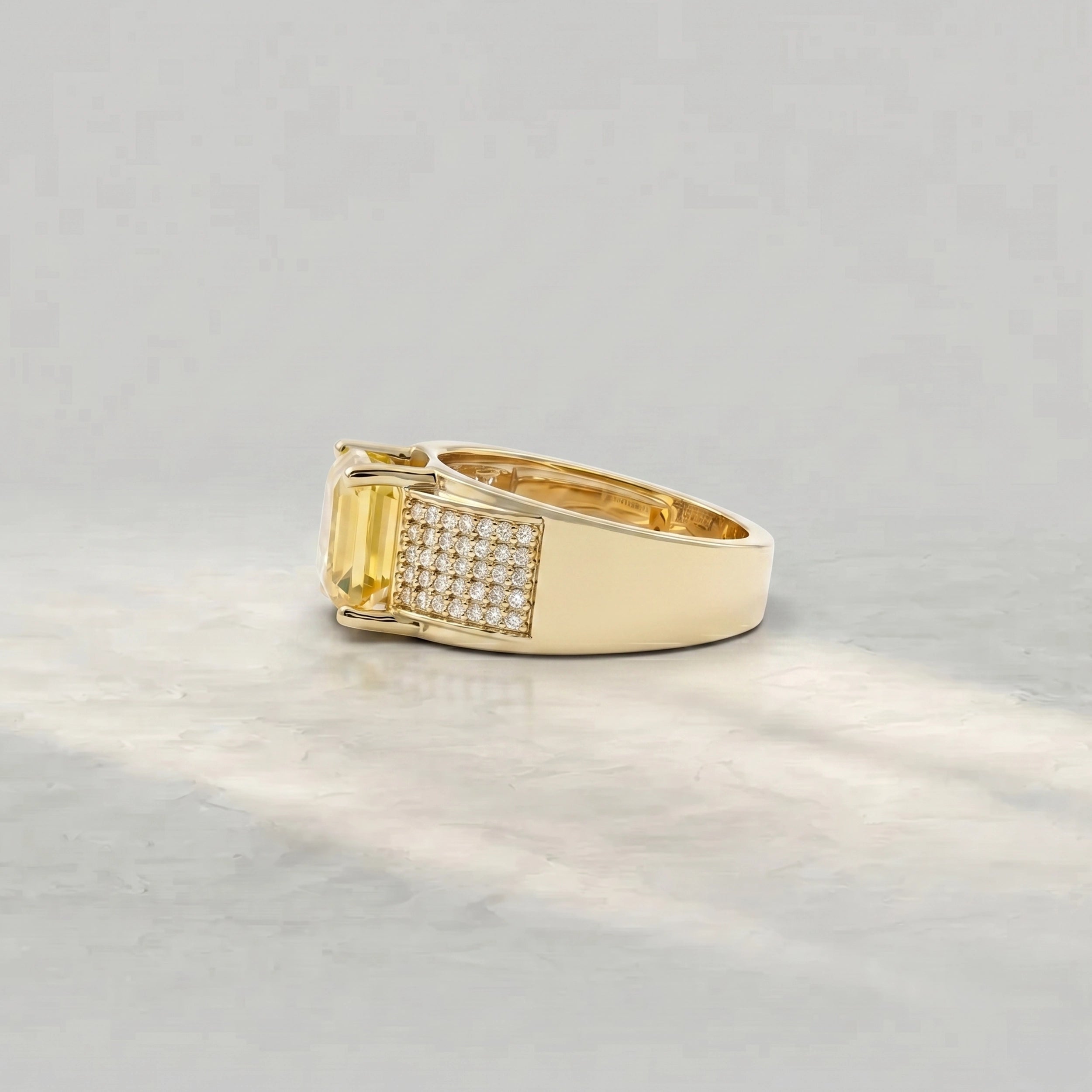Yellow Gemstone Accent Pave Set Men's Band