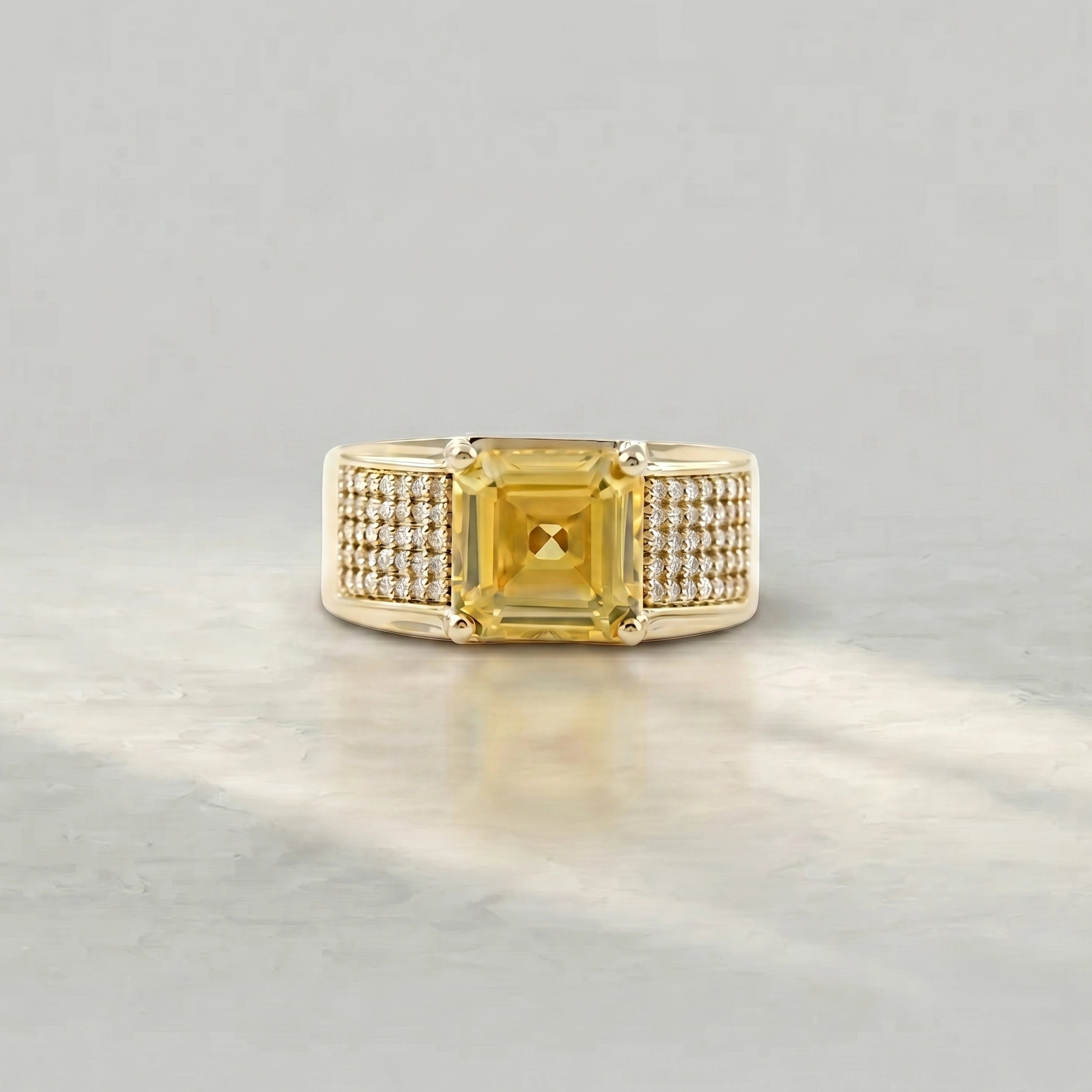 Yellow Gemstone Accent Pave Set Men's Band