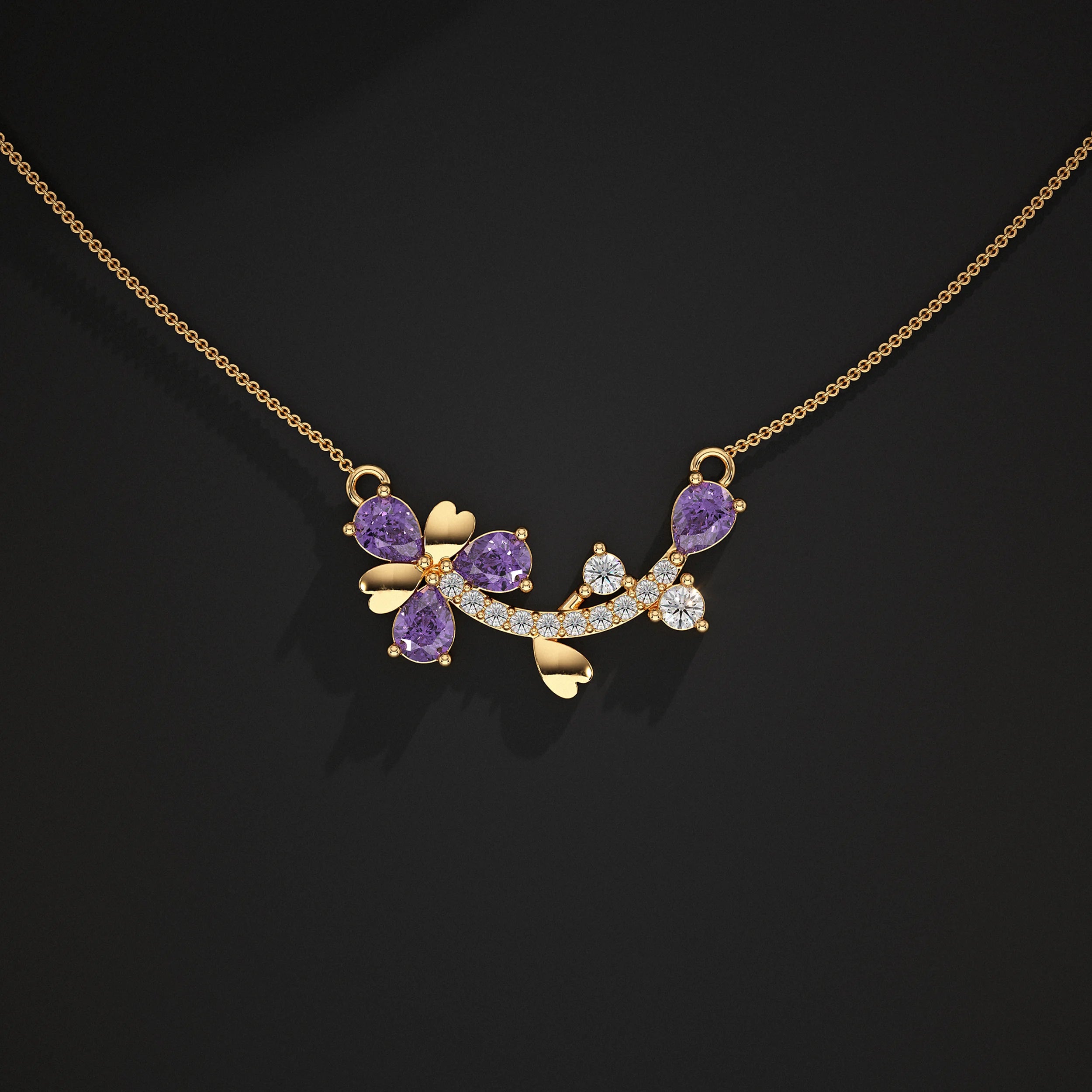 Pear Amethyst And Lab Diamond Pendant