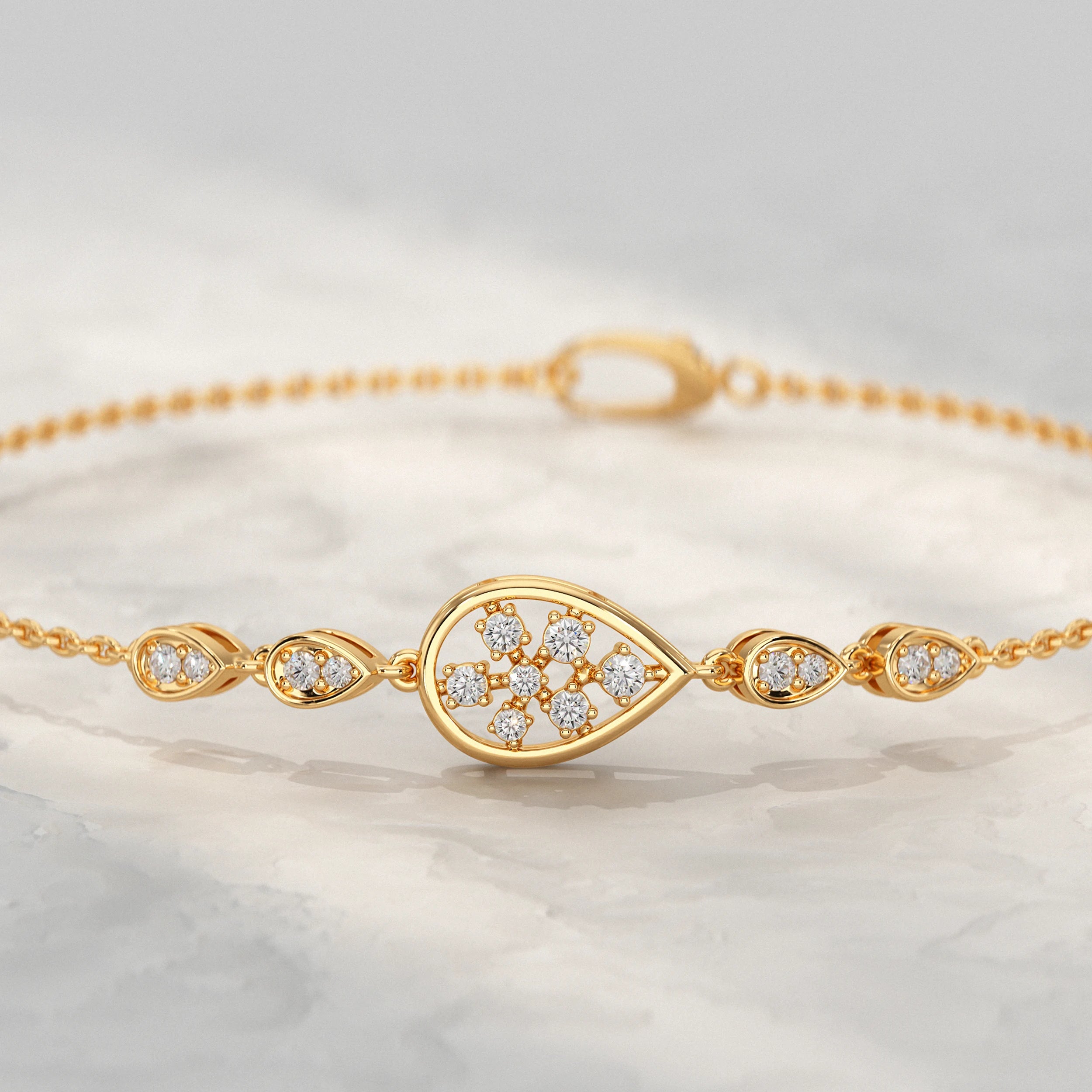 Floral Round Diamond Pear Accent Bracelet