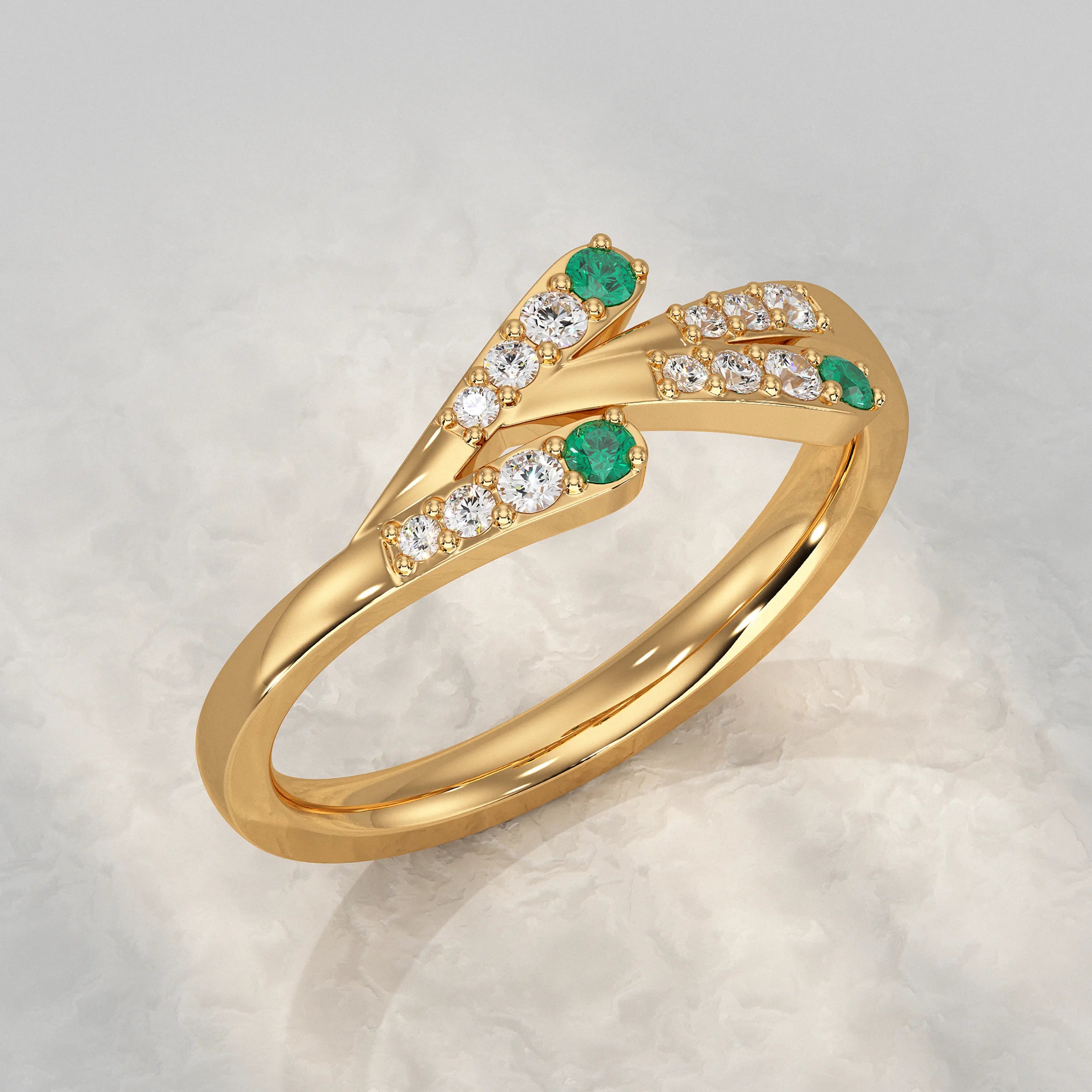 Dual Row Ring with Round Gem and Diamond