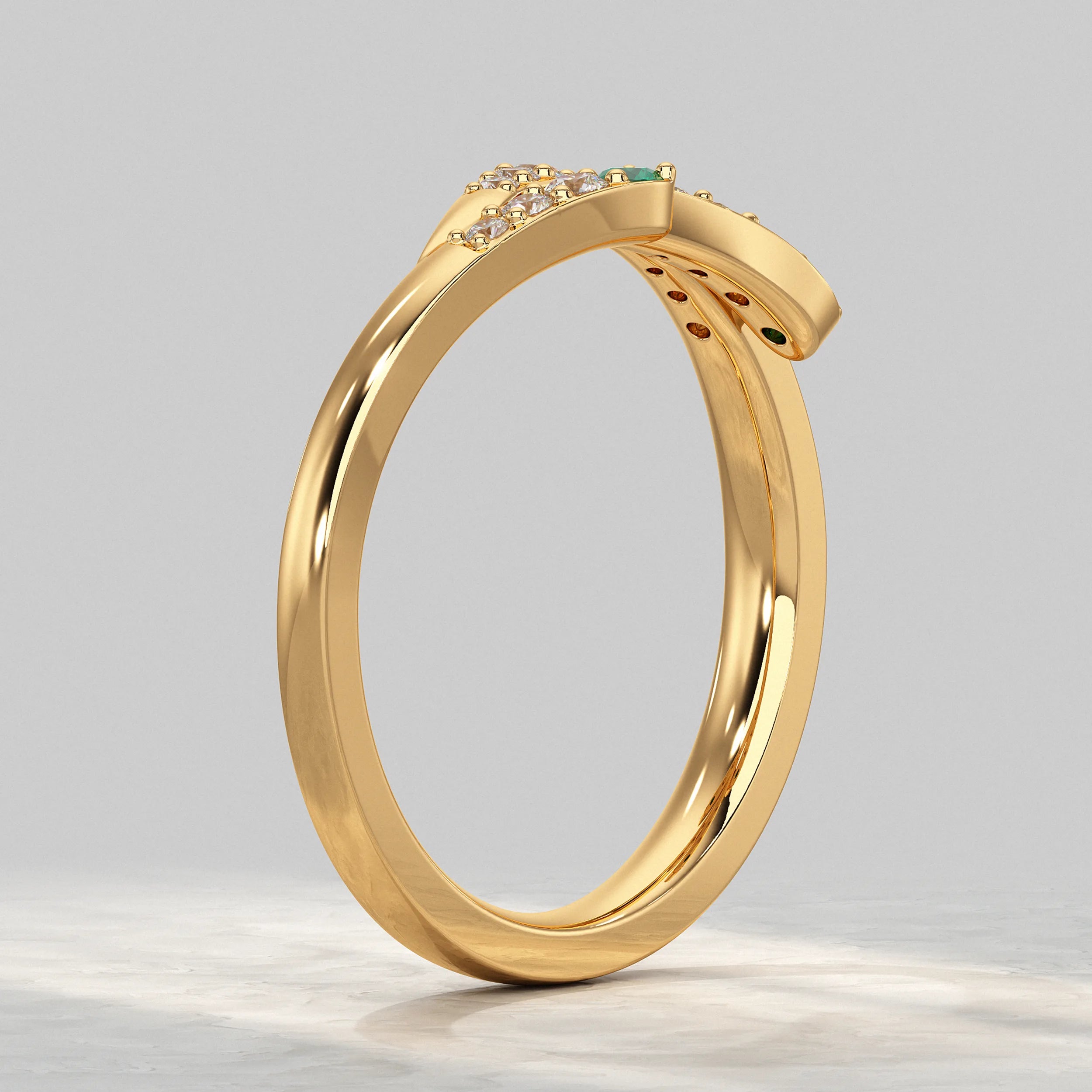 Dual Row Ring with Round Gem and Diamond