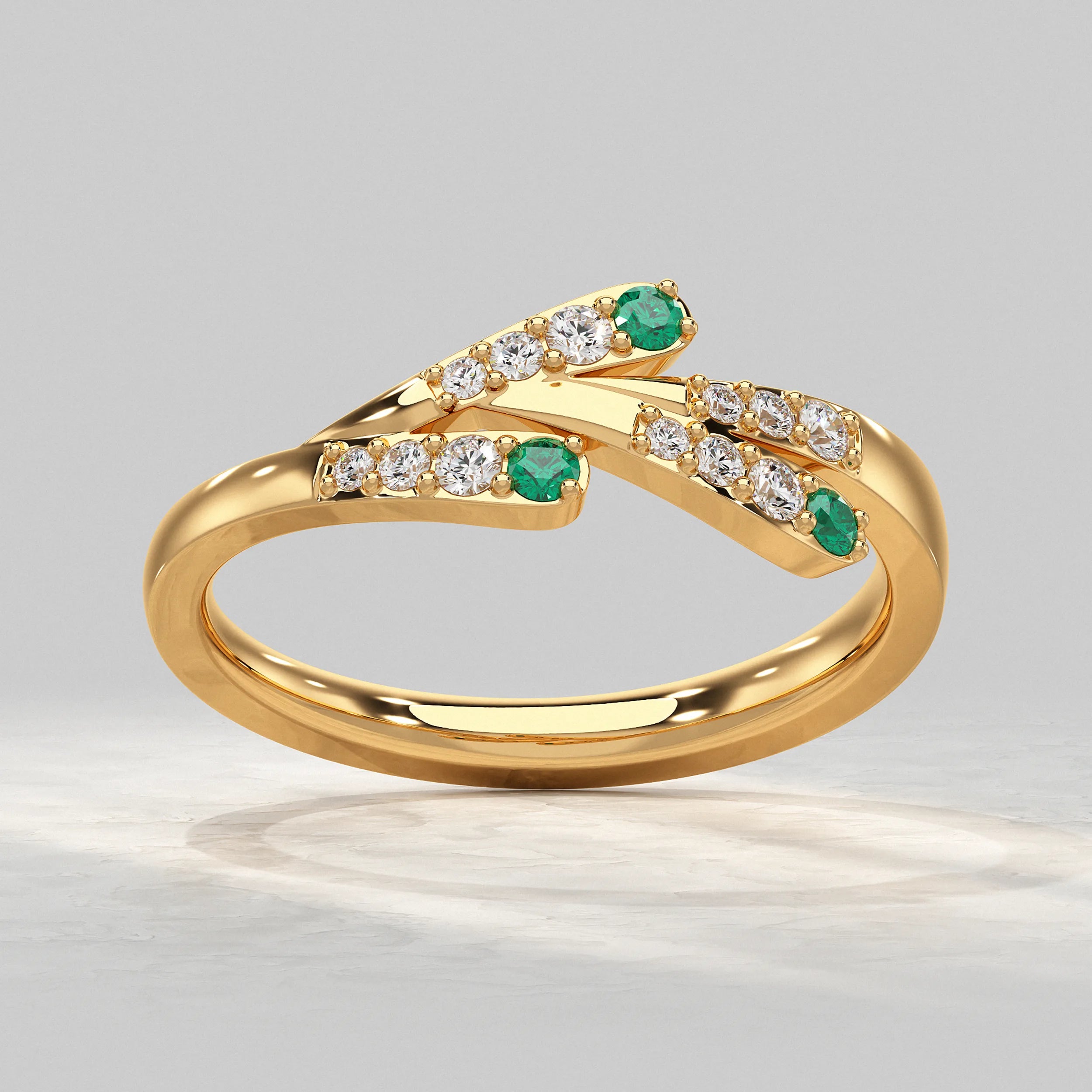 Dual Row Ring with Round Gem and Diamond