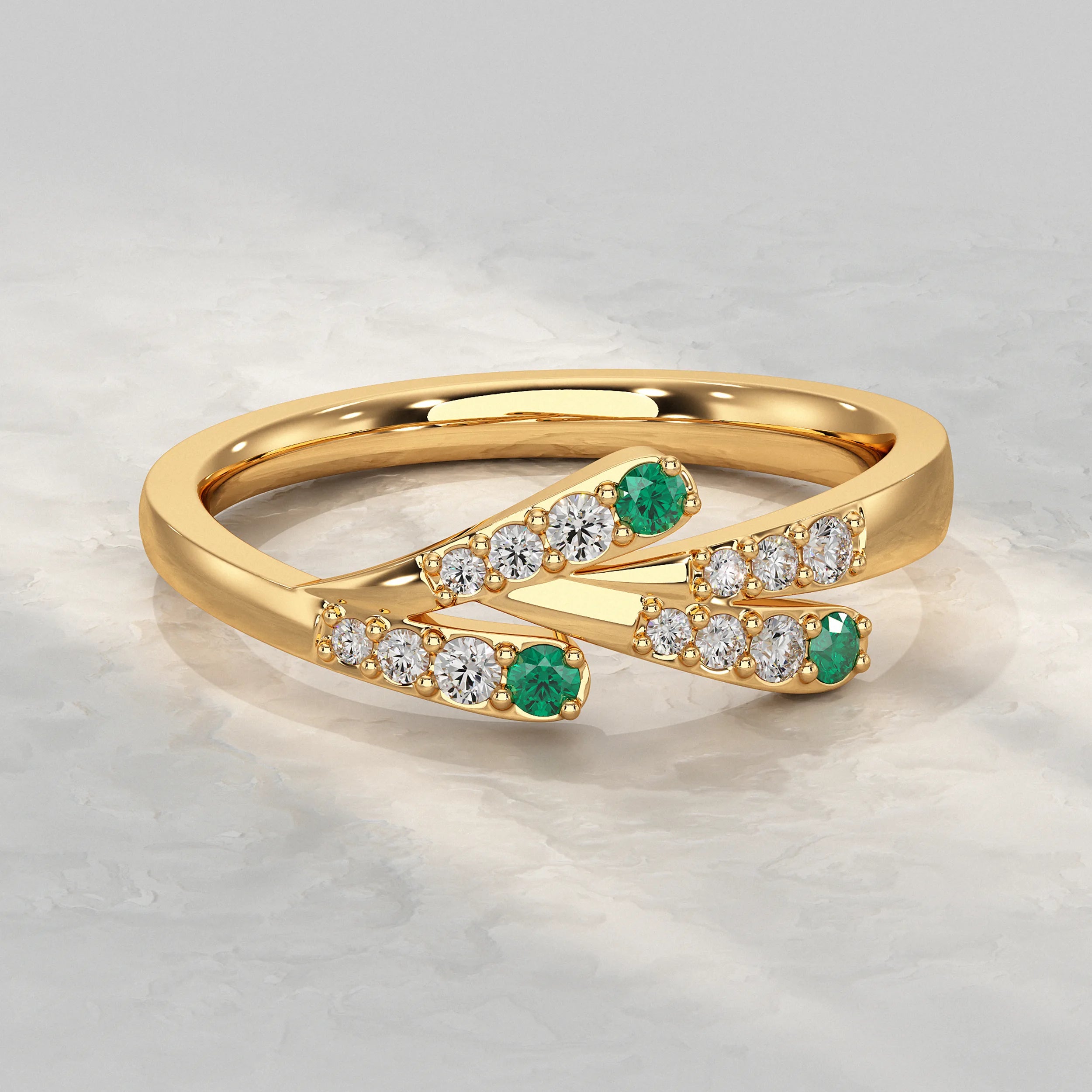 Dual Row Ring with Round Gem and Diamond