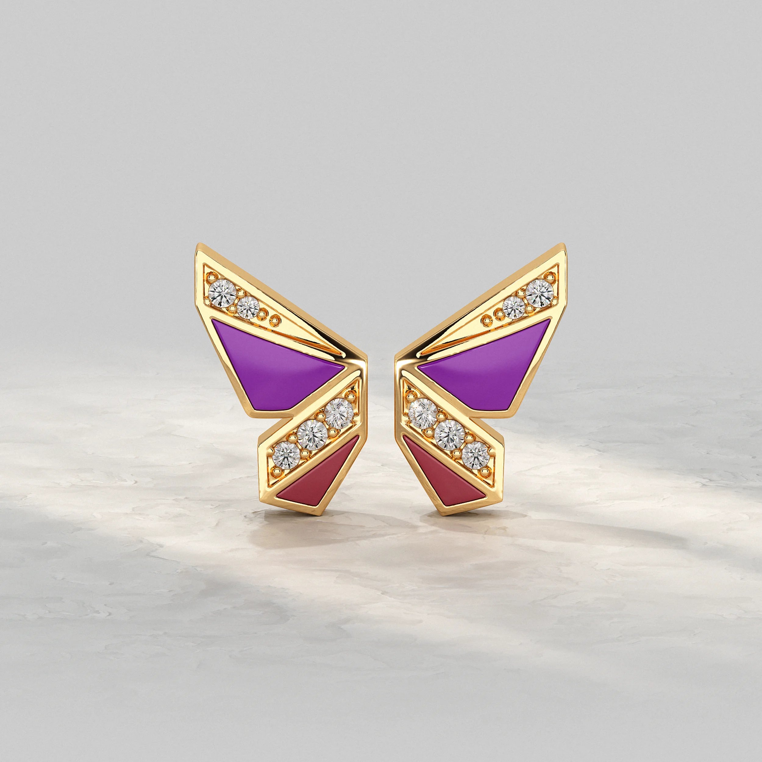 Purple Enamel Butterfly Lab Diamond Stud Earrings