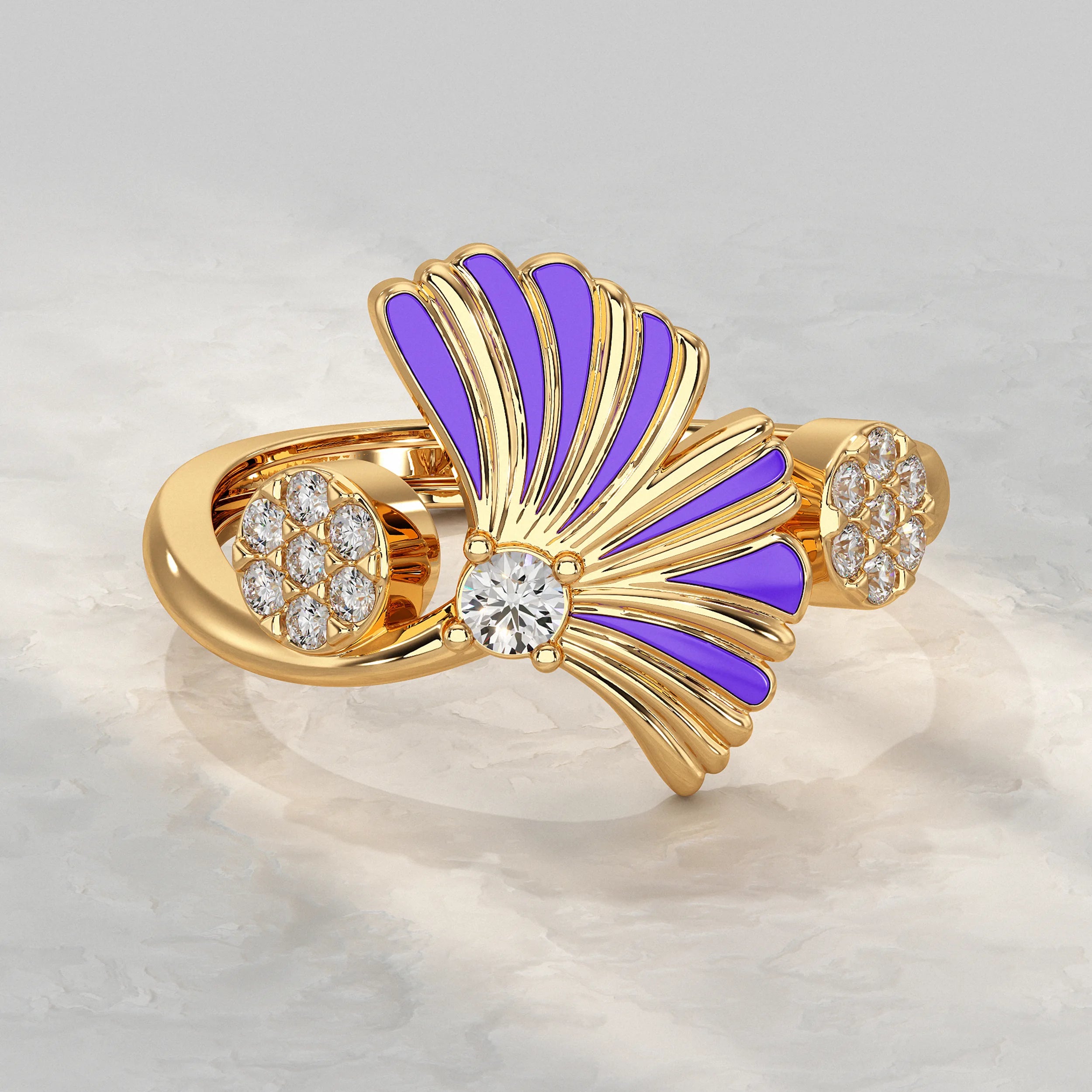 Enamel Flower Shape Lab Diamond Ring