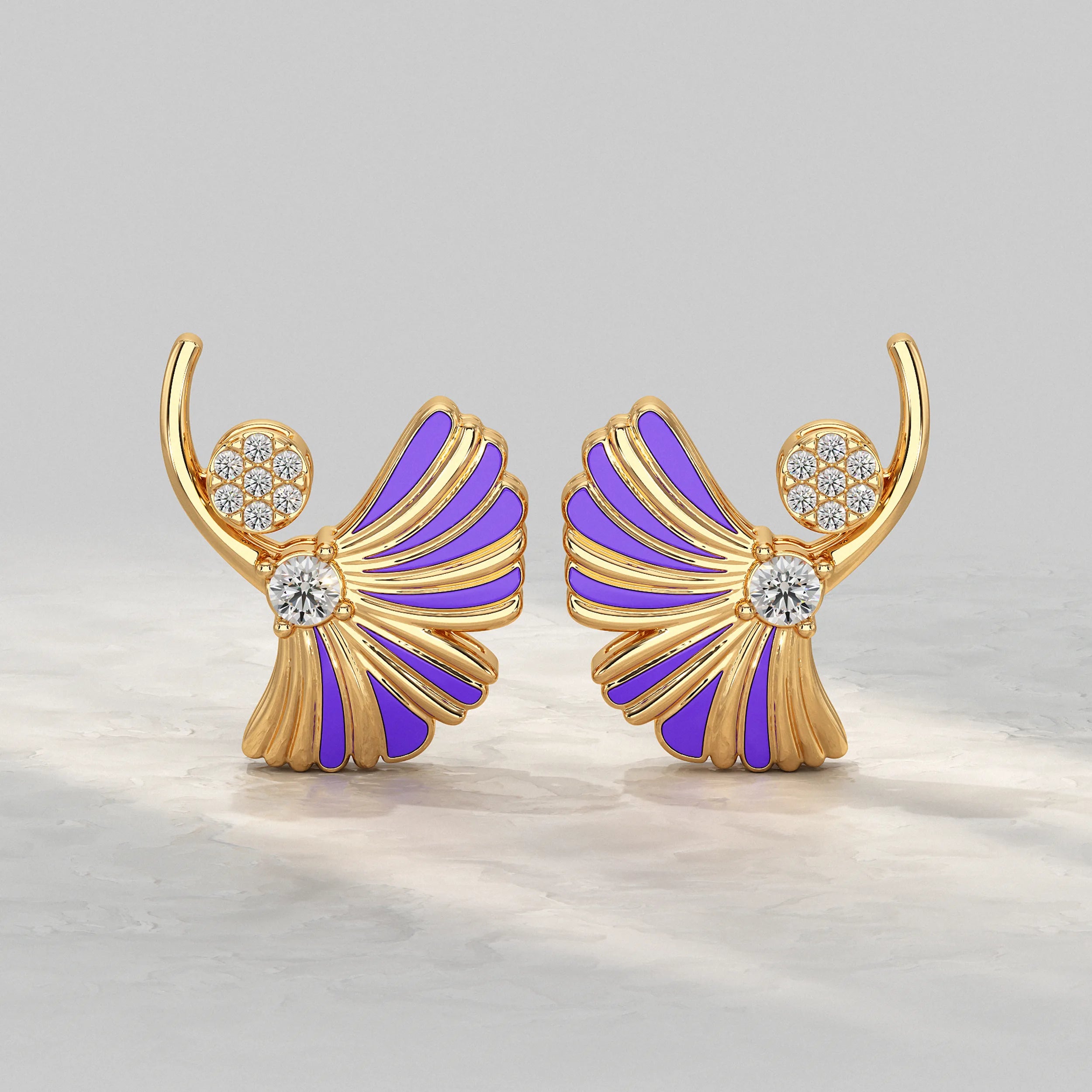 Enamel Flower Shape Lab Diamond Stud Earrings