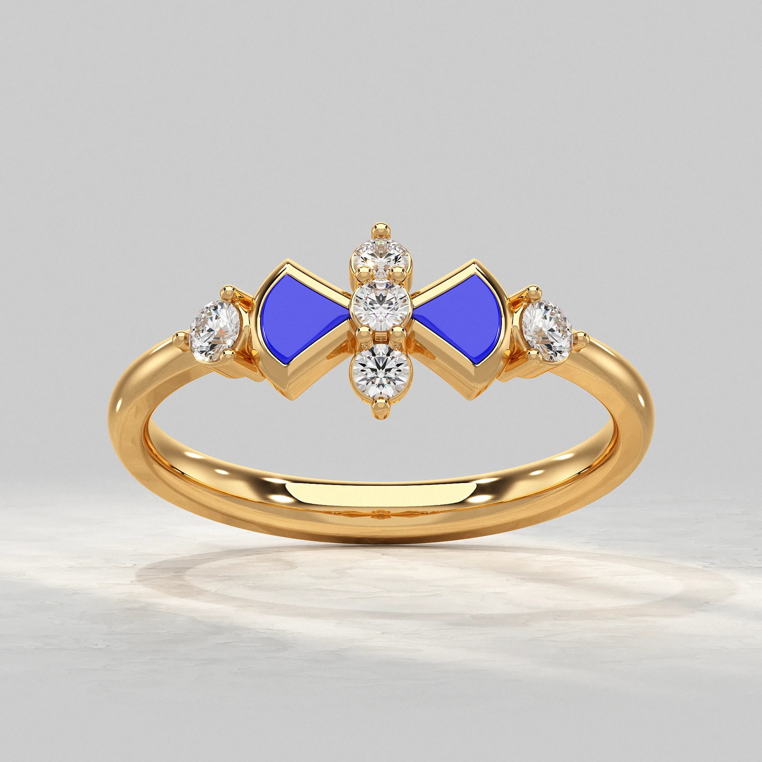 Modern Round Diamond Ring with Blue Enamel Accent