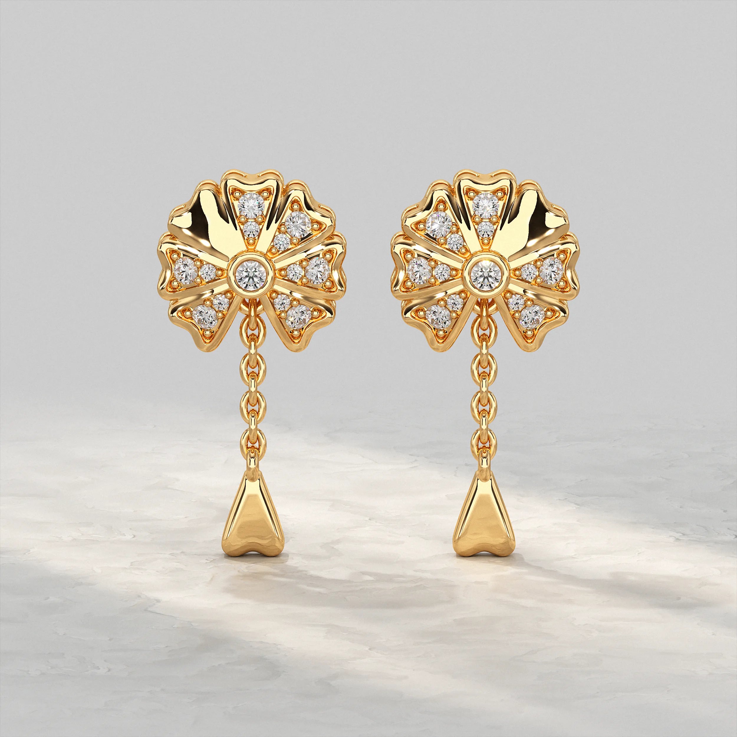 Yellow-Gold-Floral-Dangle-Earrings-With-Diamond