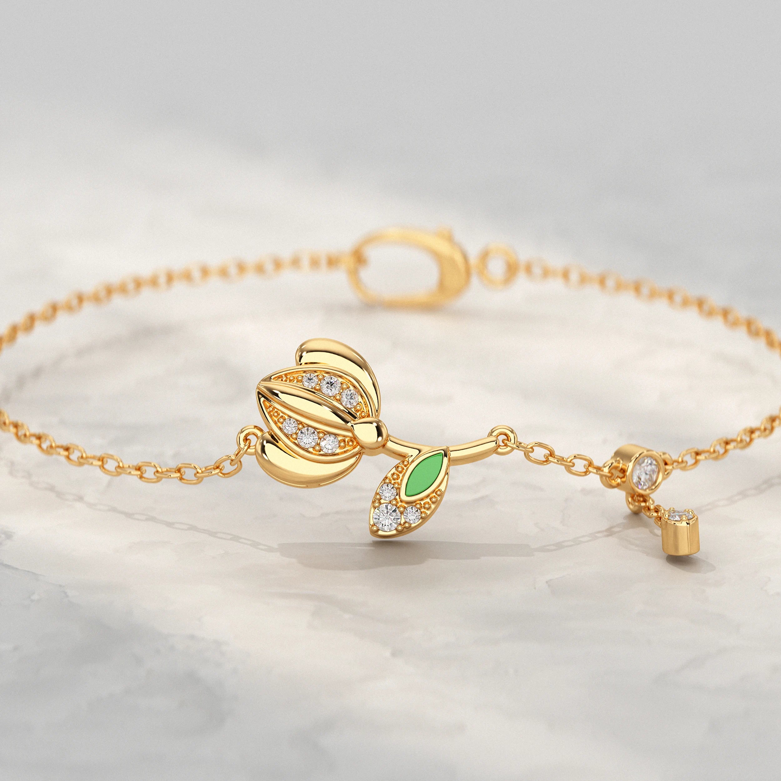 Sparkling Petal and Leaf Accent Bracelet