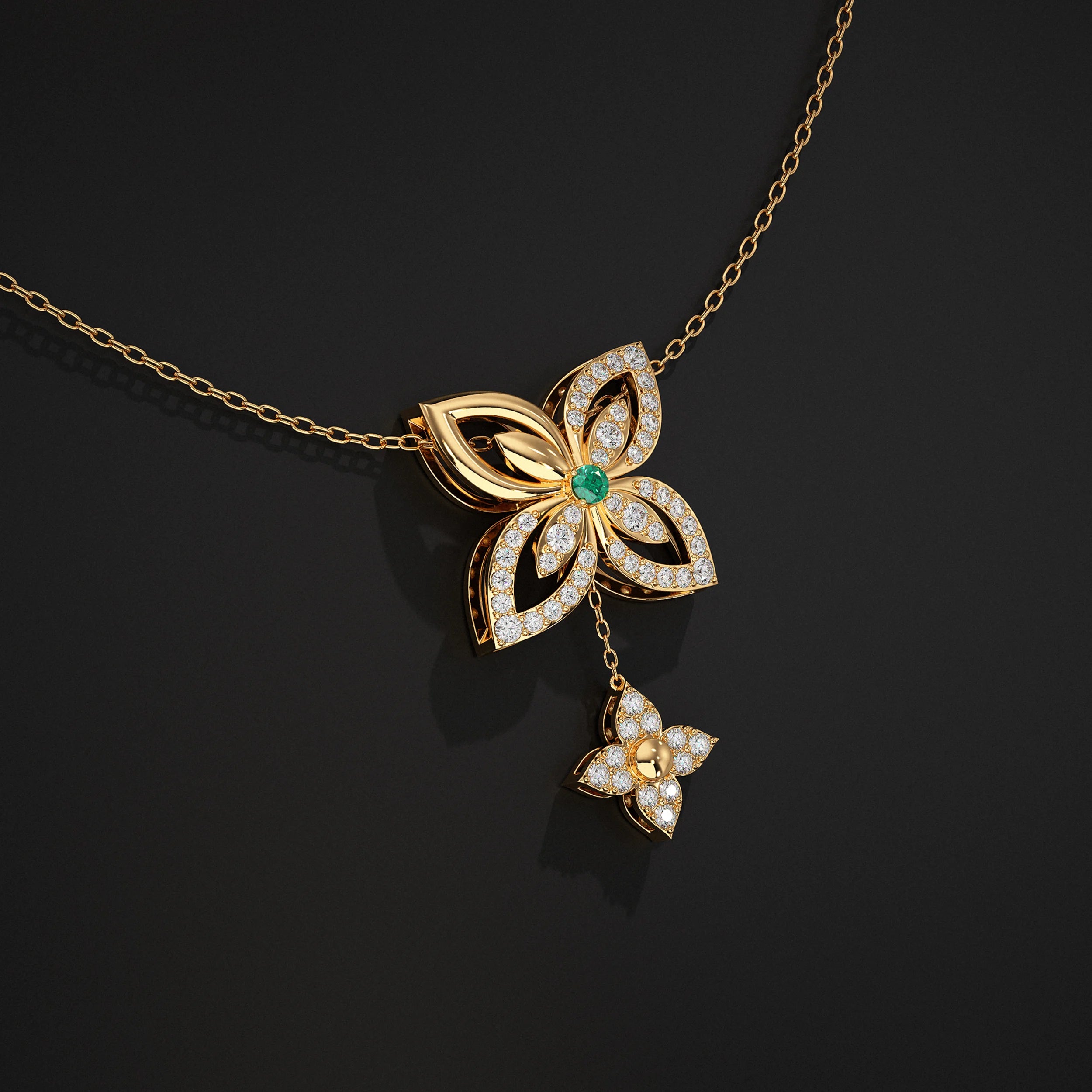 Round Diamond Flower Design With Drop Chains