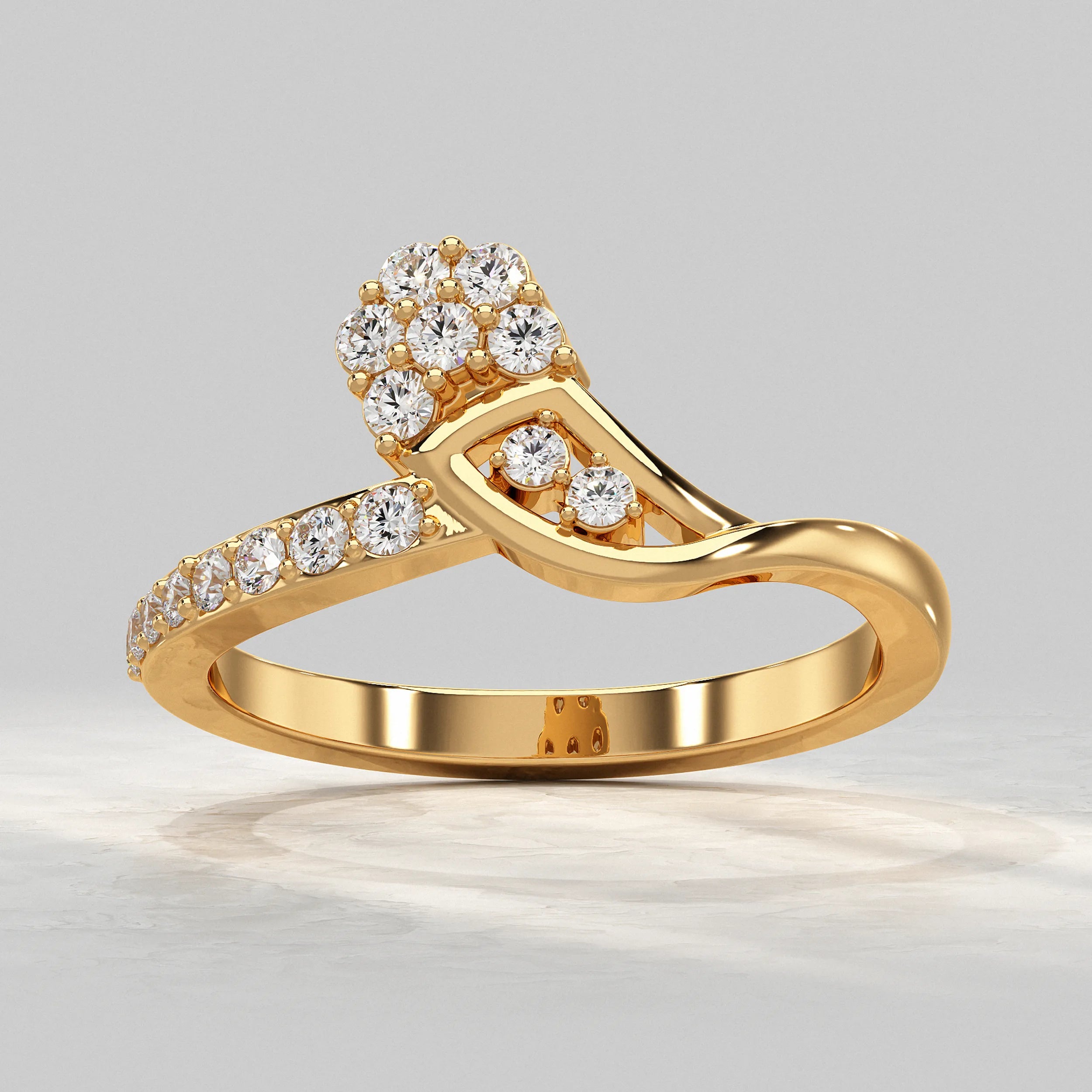 Floral Cluster Crossover Diamond Ring