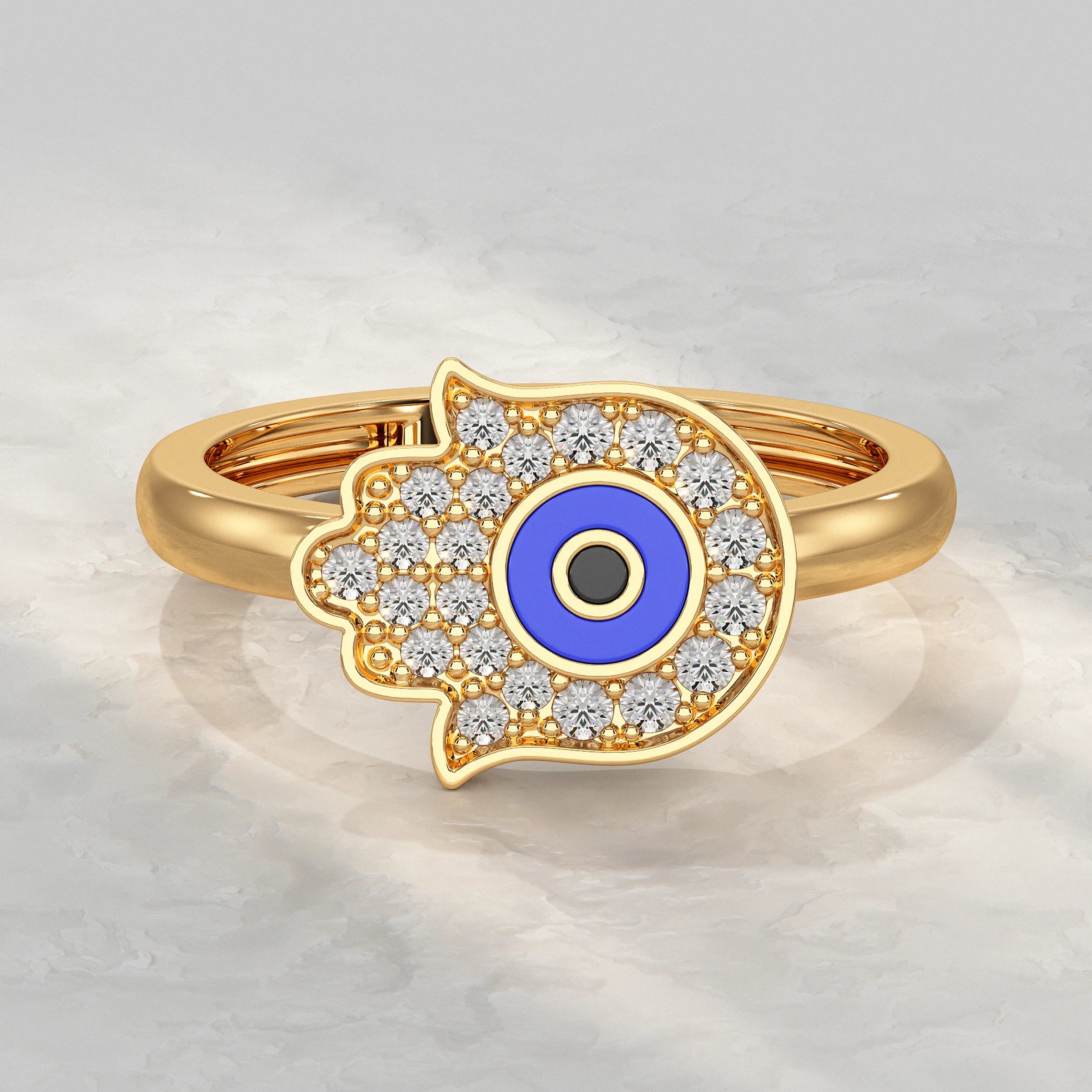 Hand Hamsa Evil Eye Lab Diamond Ring