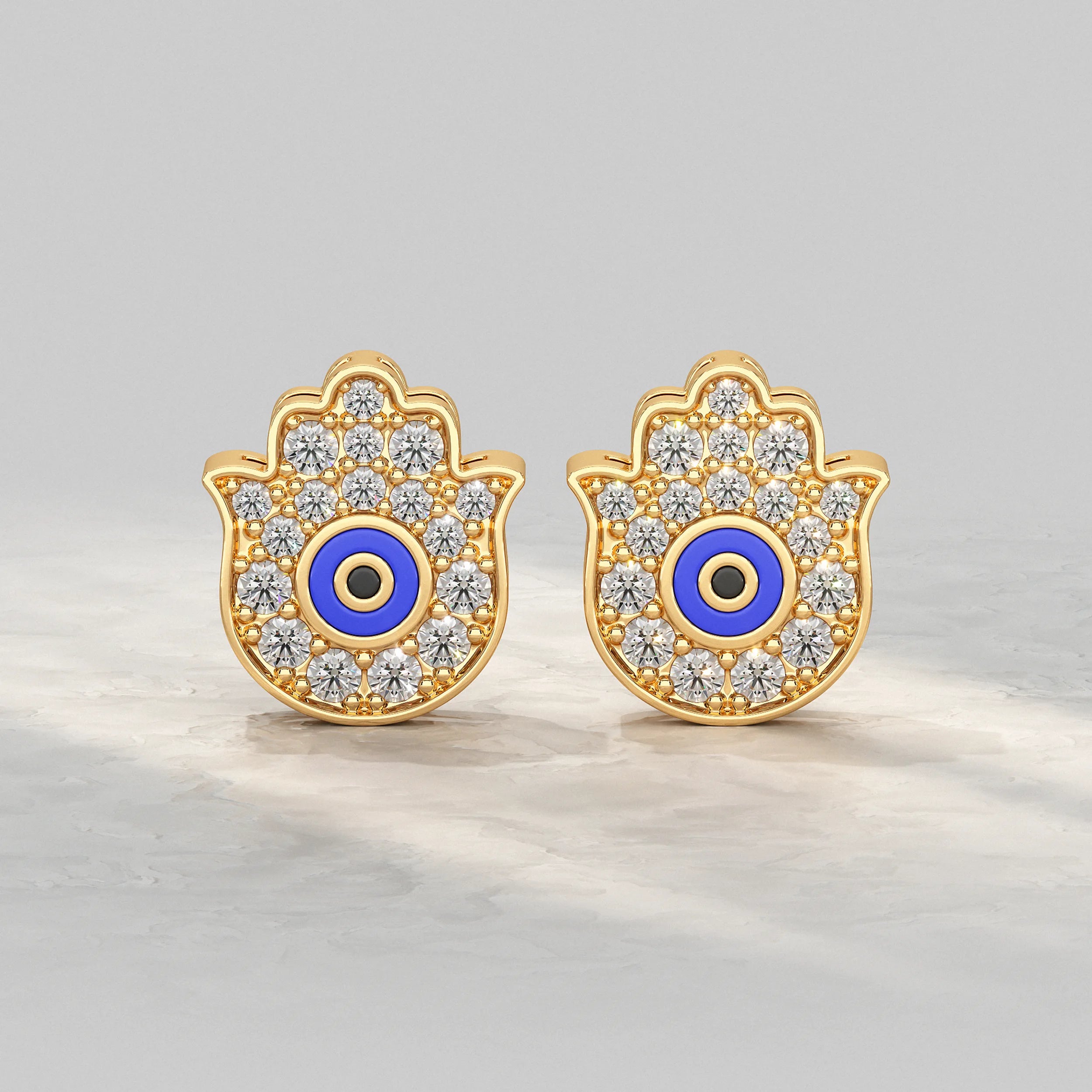 Hand Hamsa Evil Eye Lab Diamond Stud Earrings