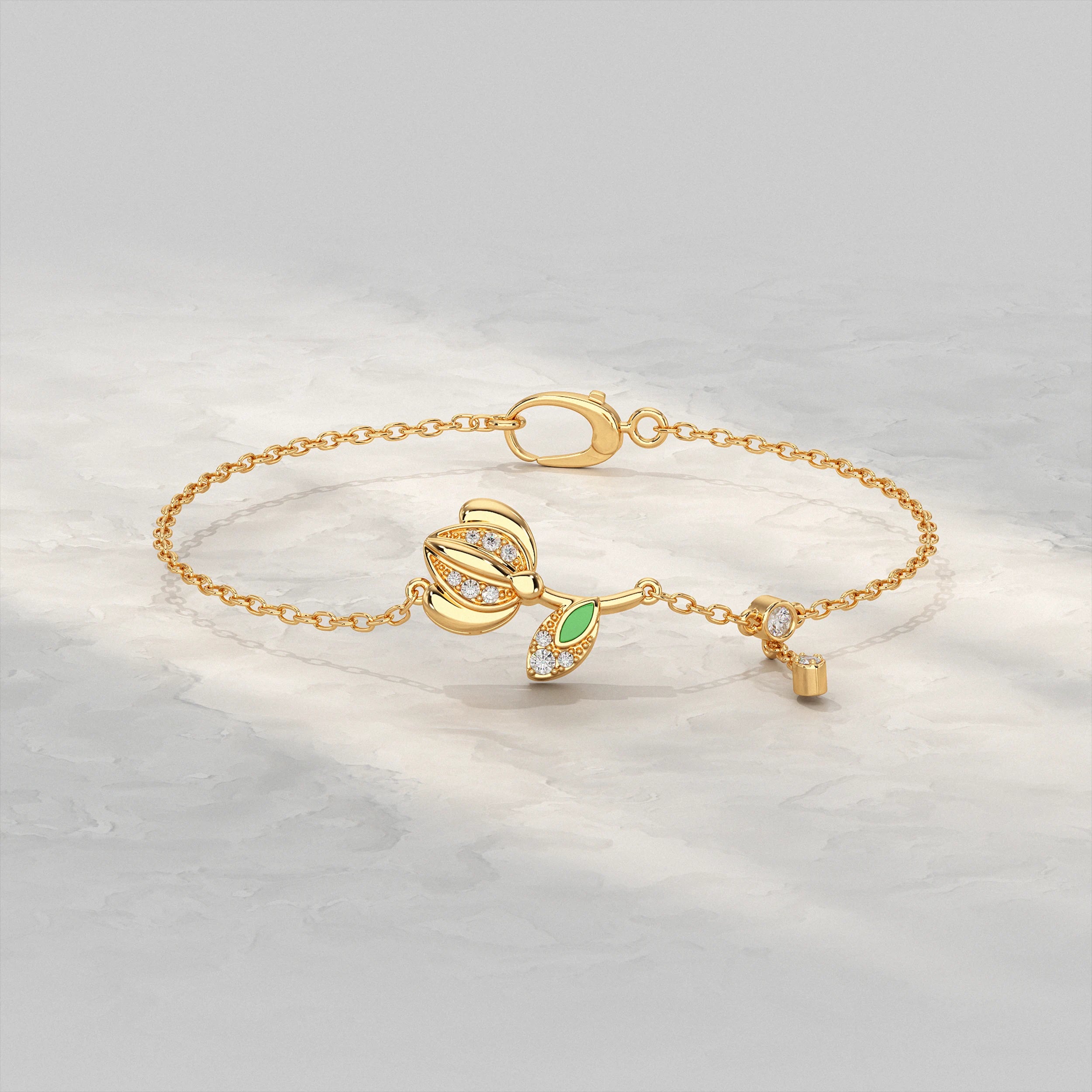 Sparkling Petal and Leaf Accent Bracelet