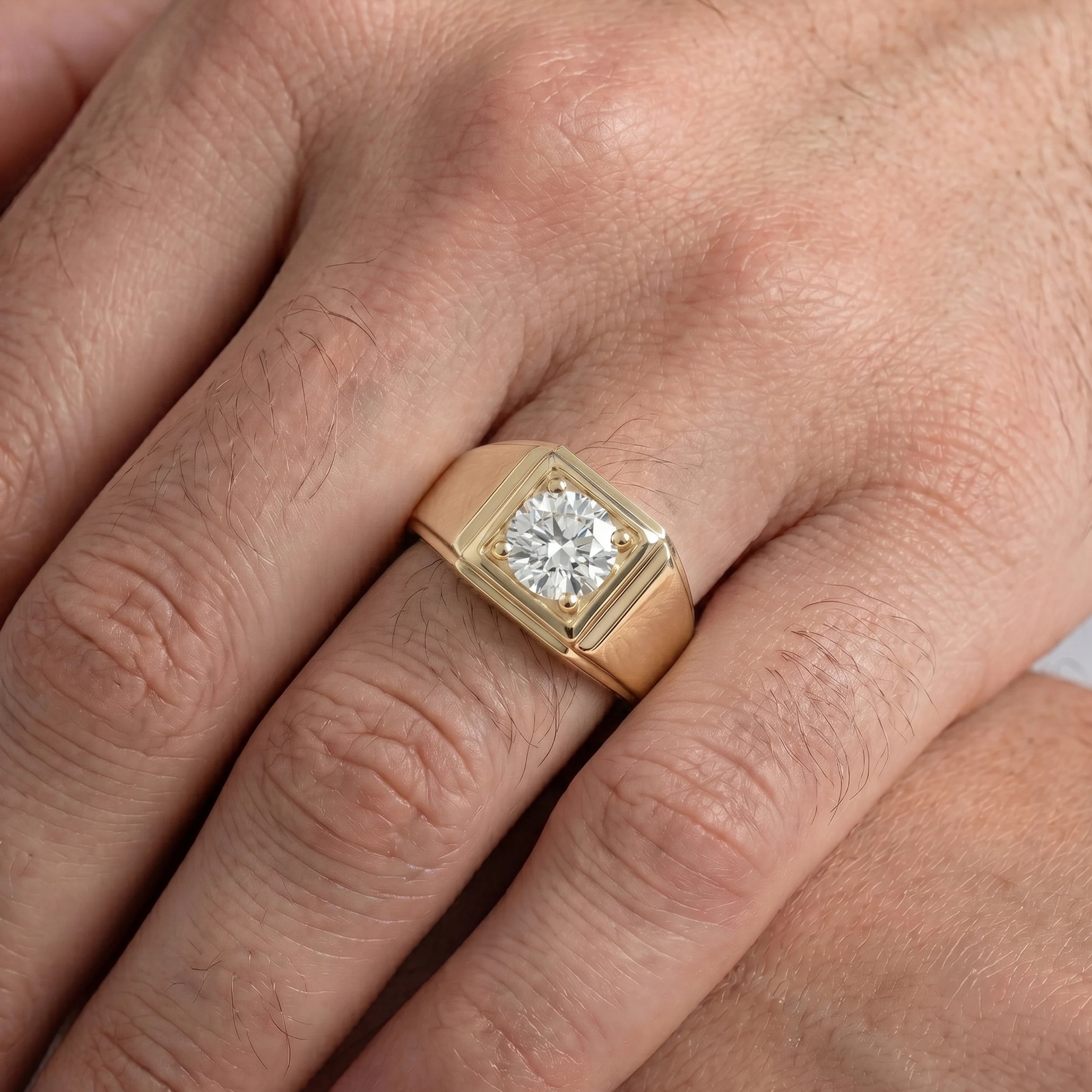 Round Lab Diamond Men's Wedding Band