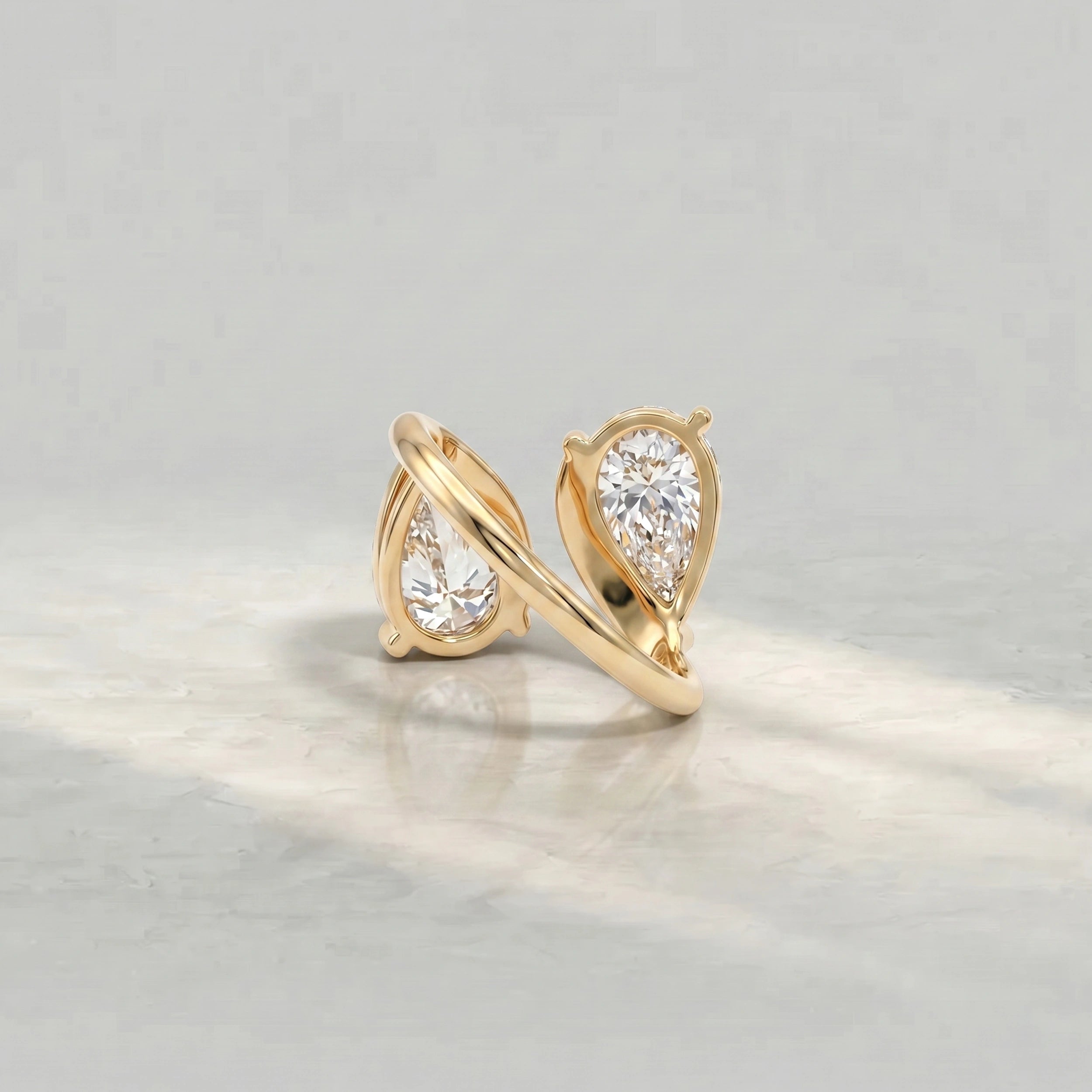 Bypass Pear Lab Diamond Two Stone Ring