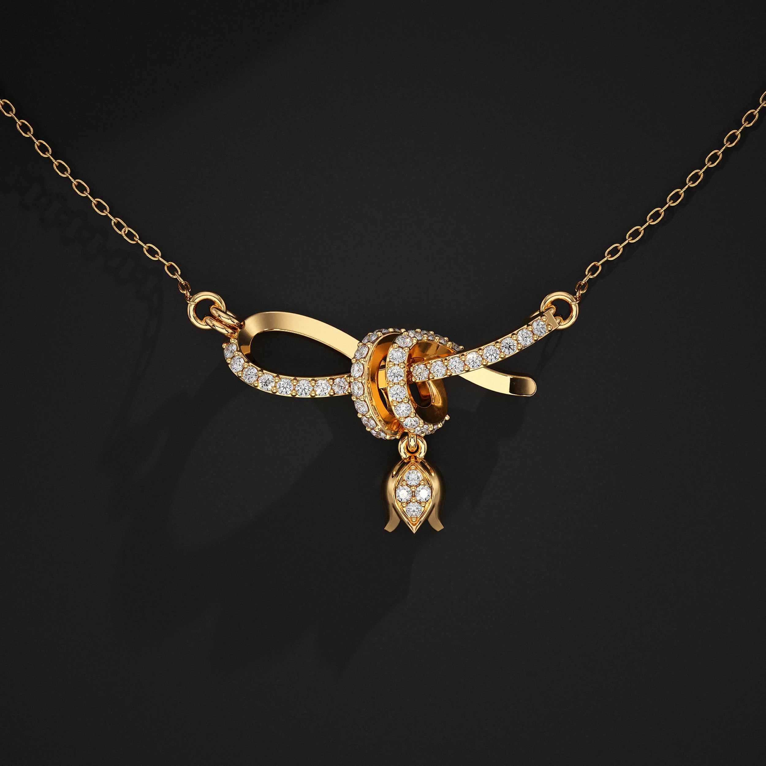 Round Lab Diamond Ribbon Knot Pendant