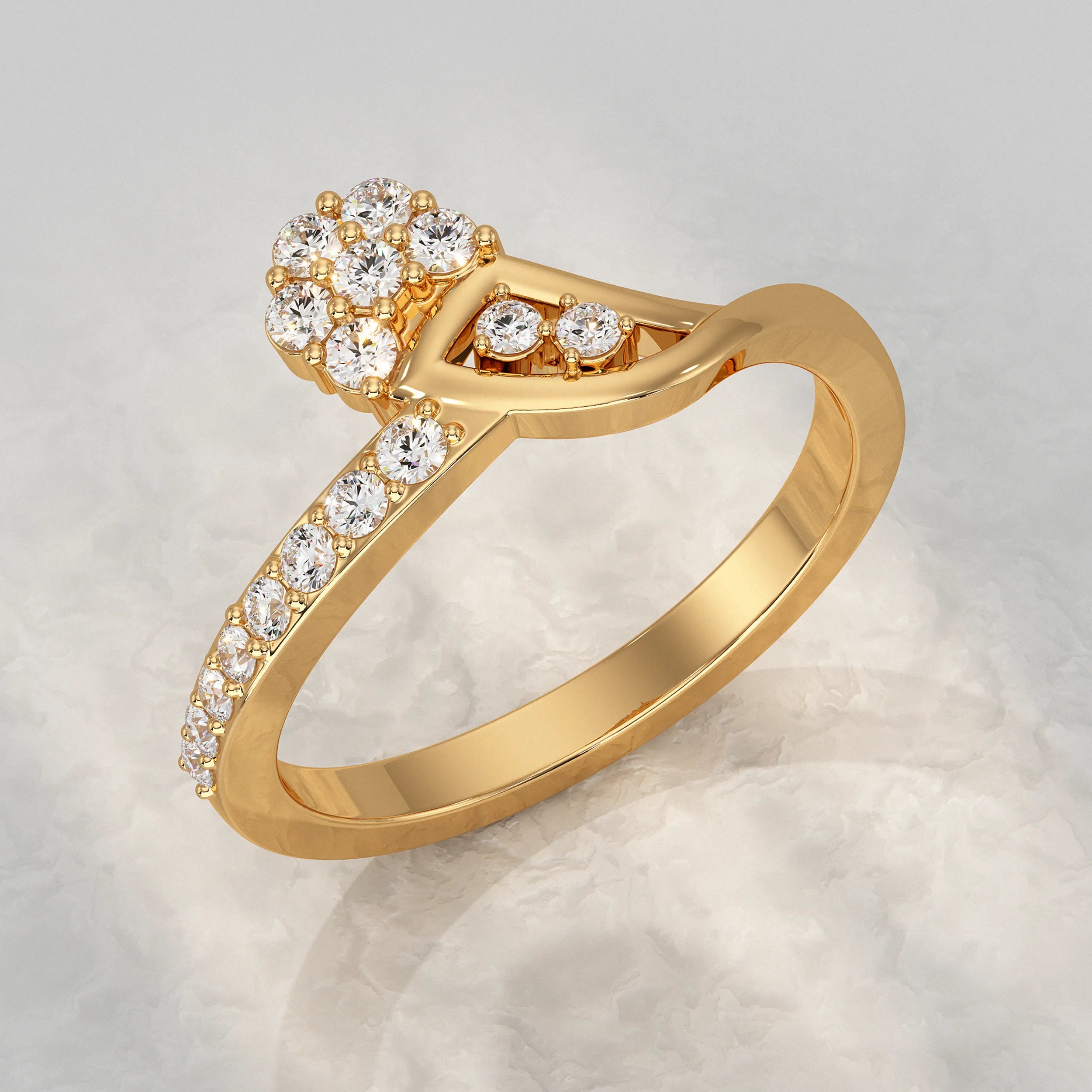 Floral Cluster Crossover Diamond Ring