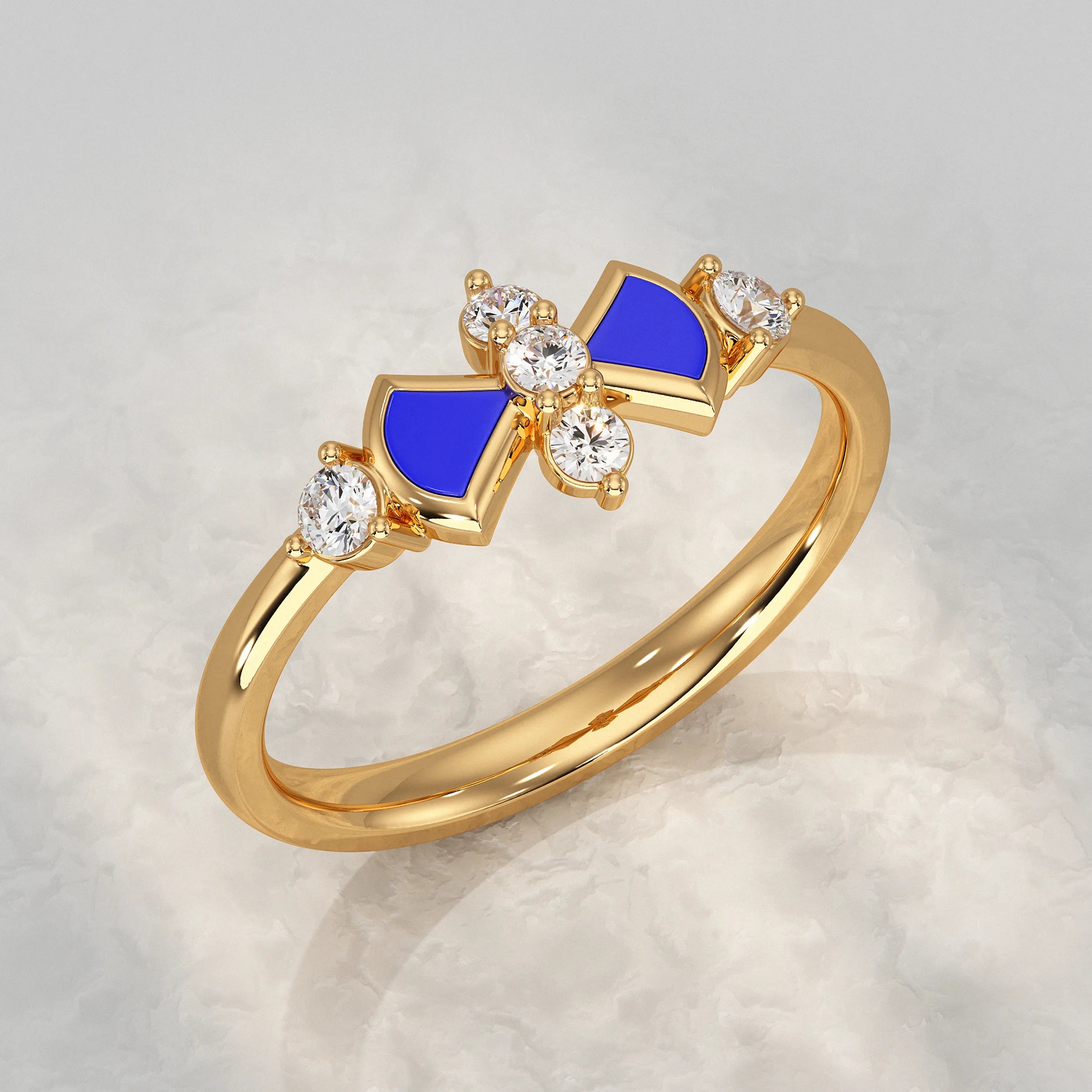 Modern Round Diamond Ring with Blue Enamel Accent