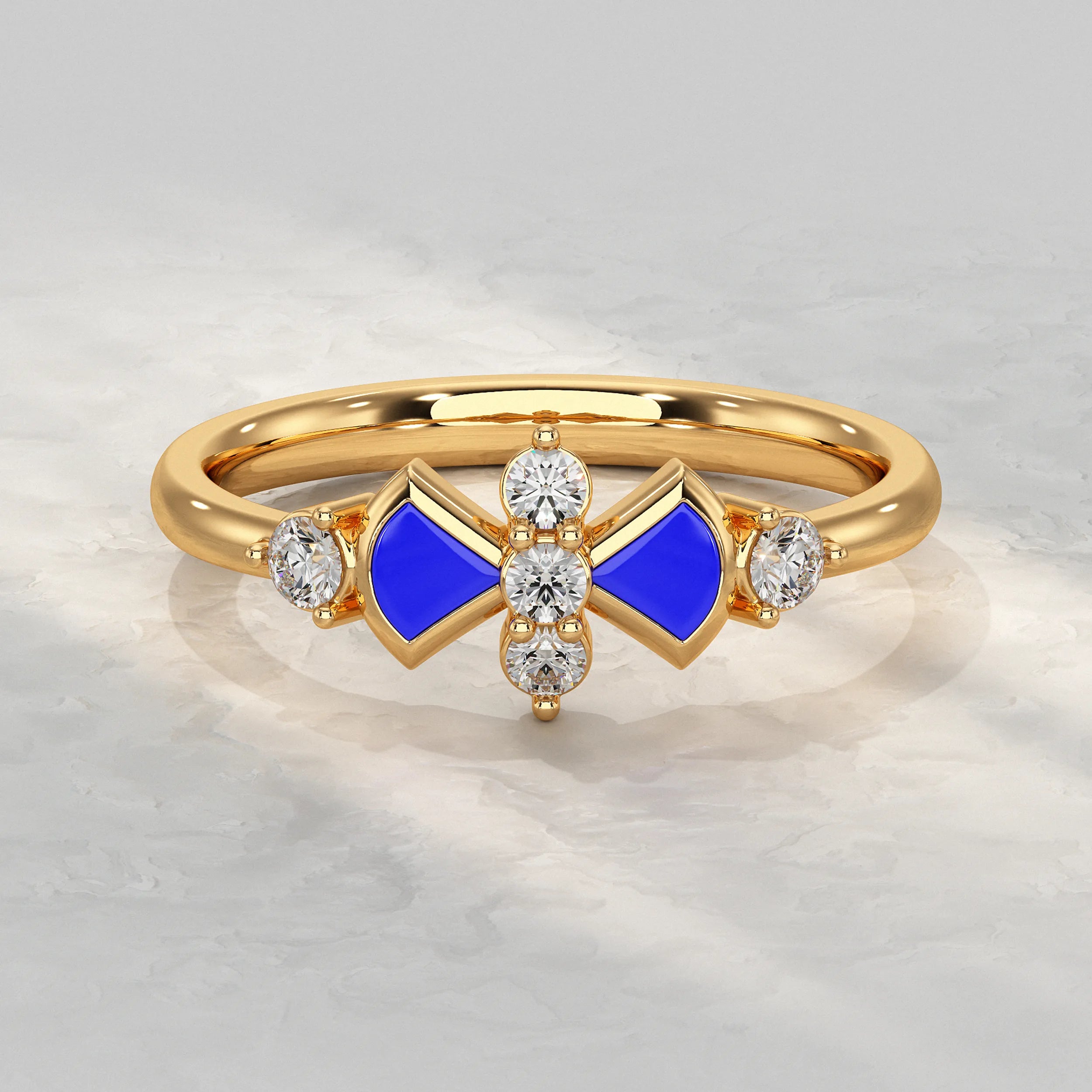 Modern Round Diamond Ring with Blue Enamel Accent