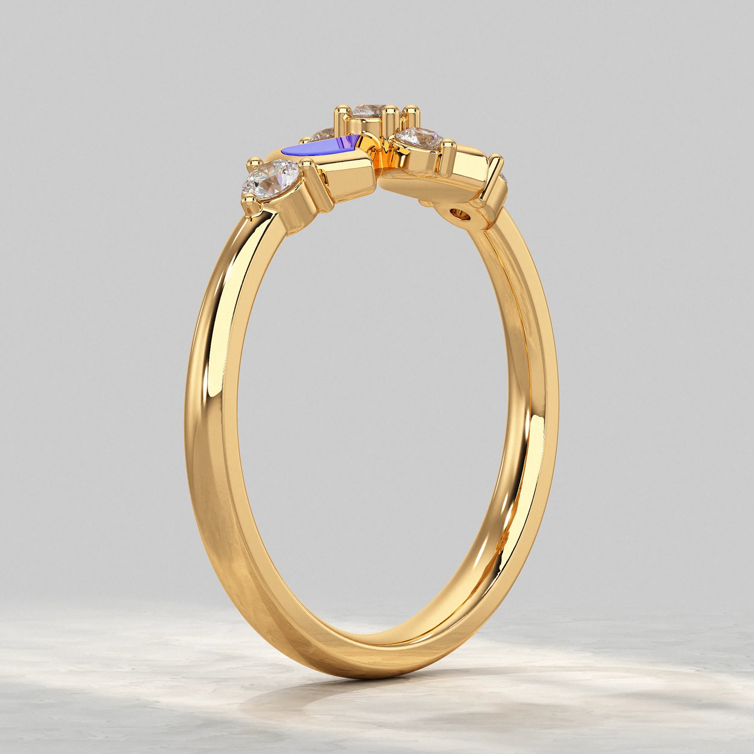 Modern Round Diamond Ring with Blue Enamel Accent