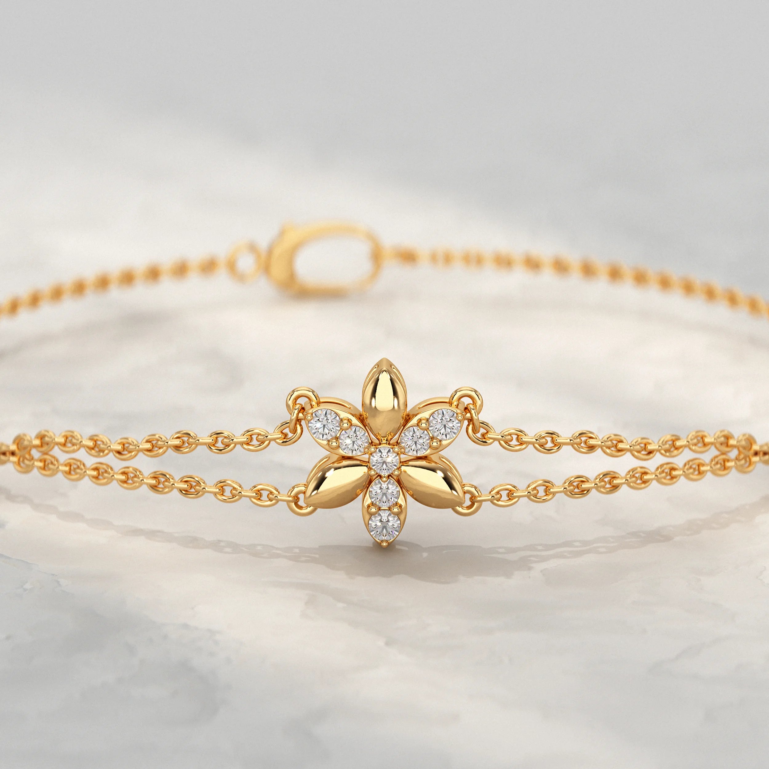 Round Diamond Floral Design Chain Bracelet