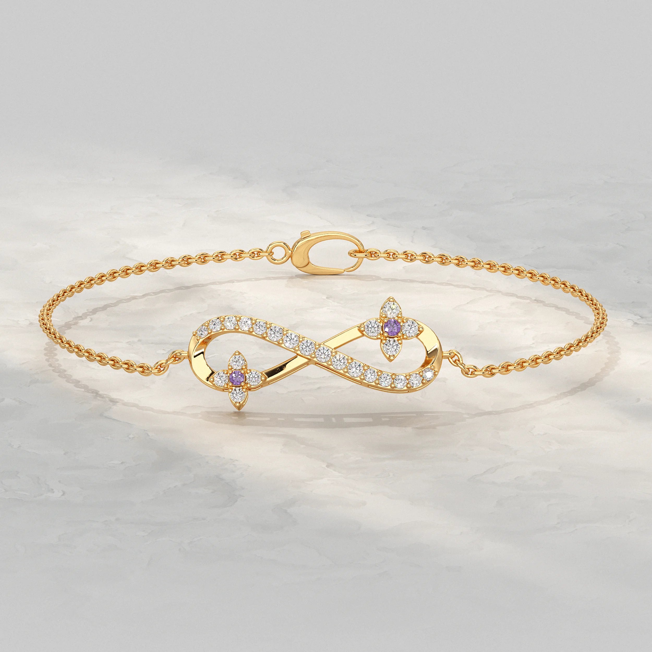 Round Lab Diamond Infinity Charm Chain Bracelet