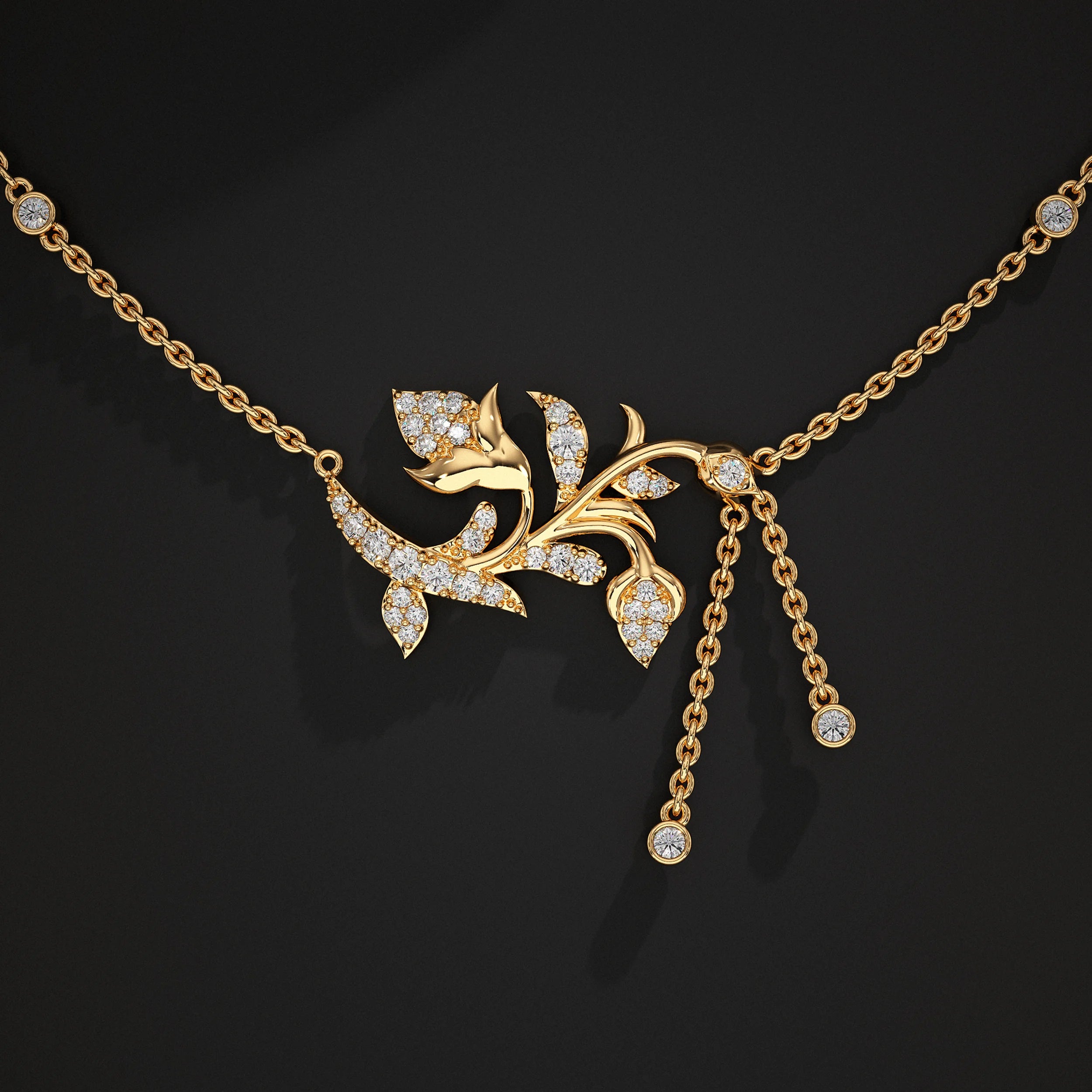 Round Lab Diamond Leaf Shape Pendant