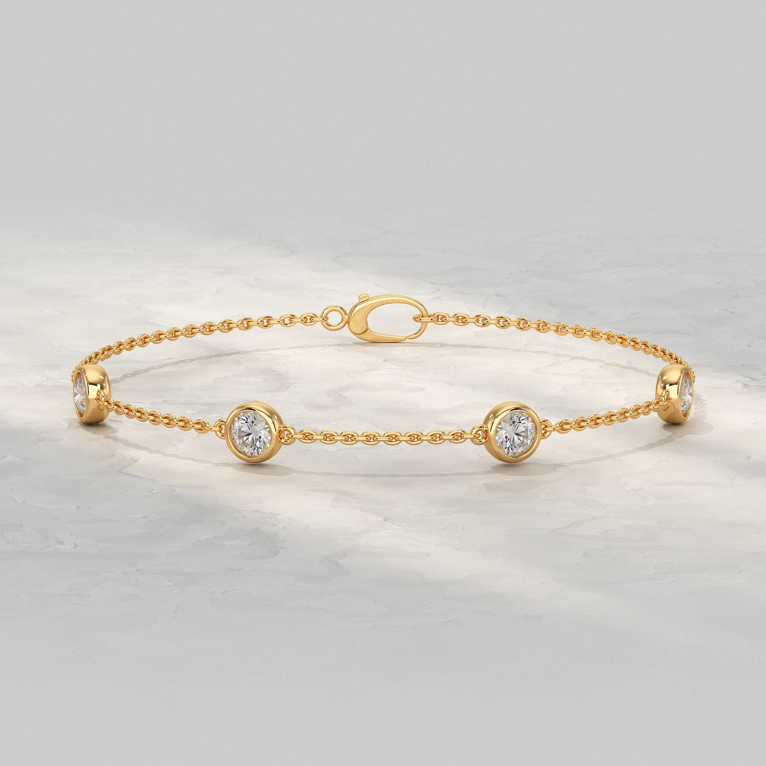 Round Cut Bezel Set Chain Bracelet