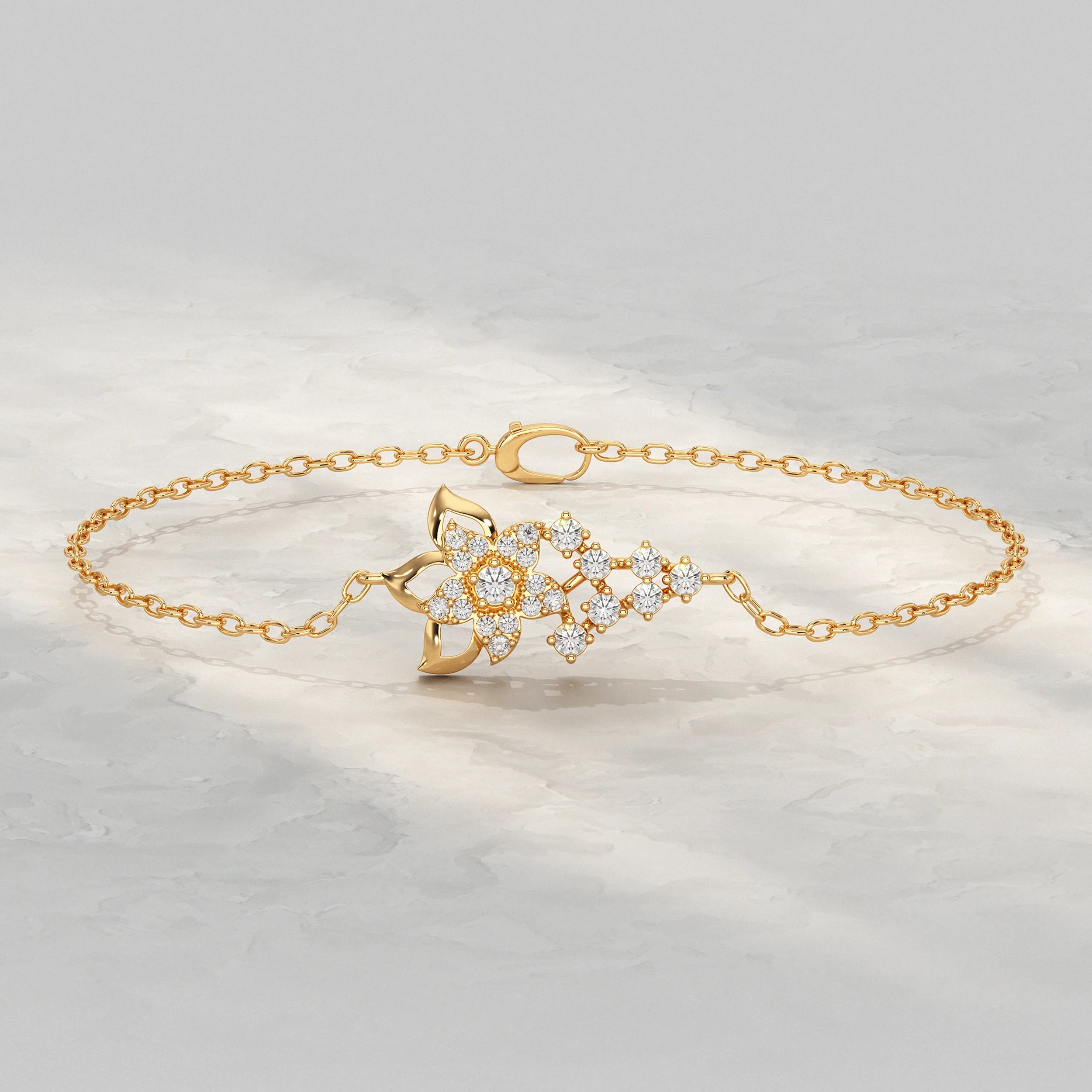 Round Lab Diamond Floral Style Chain Bracelet