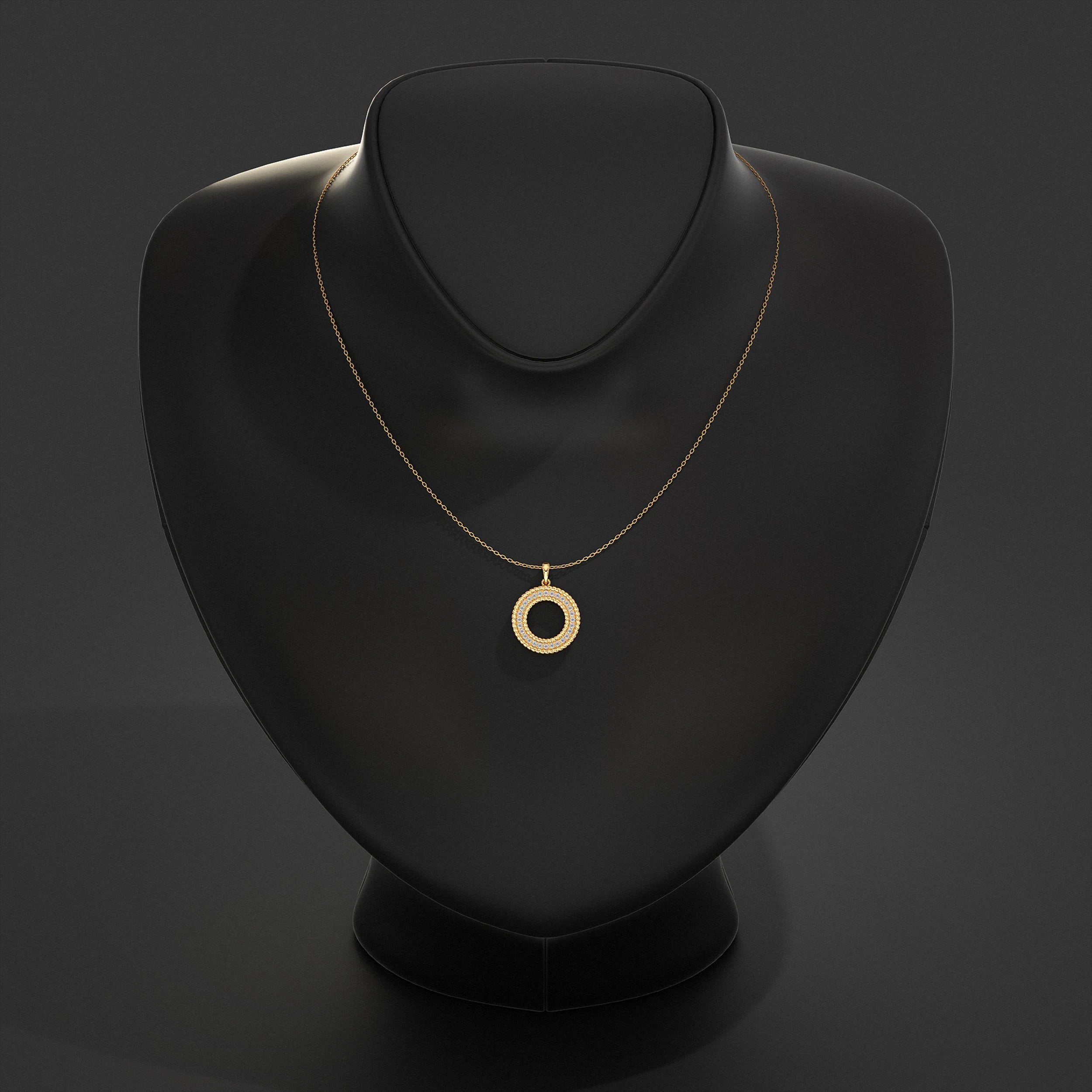 Open Circle Double Border Round Diamond Pendant