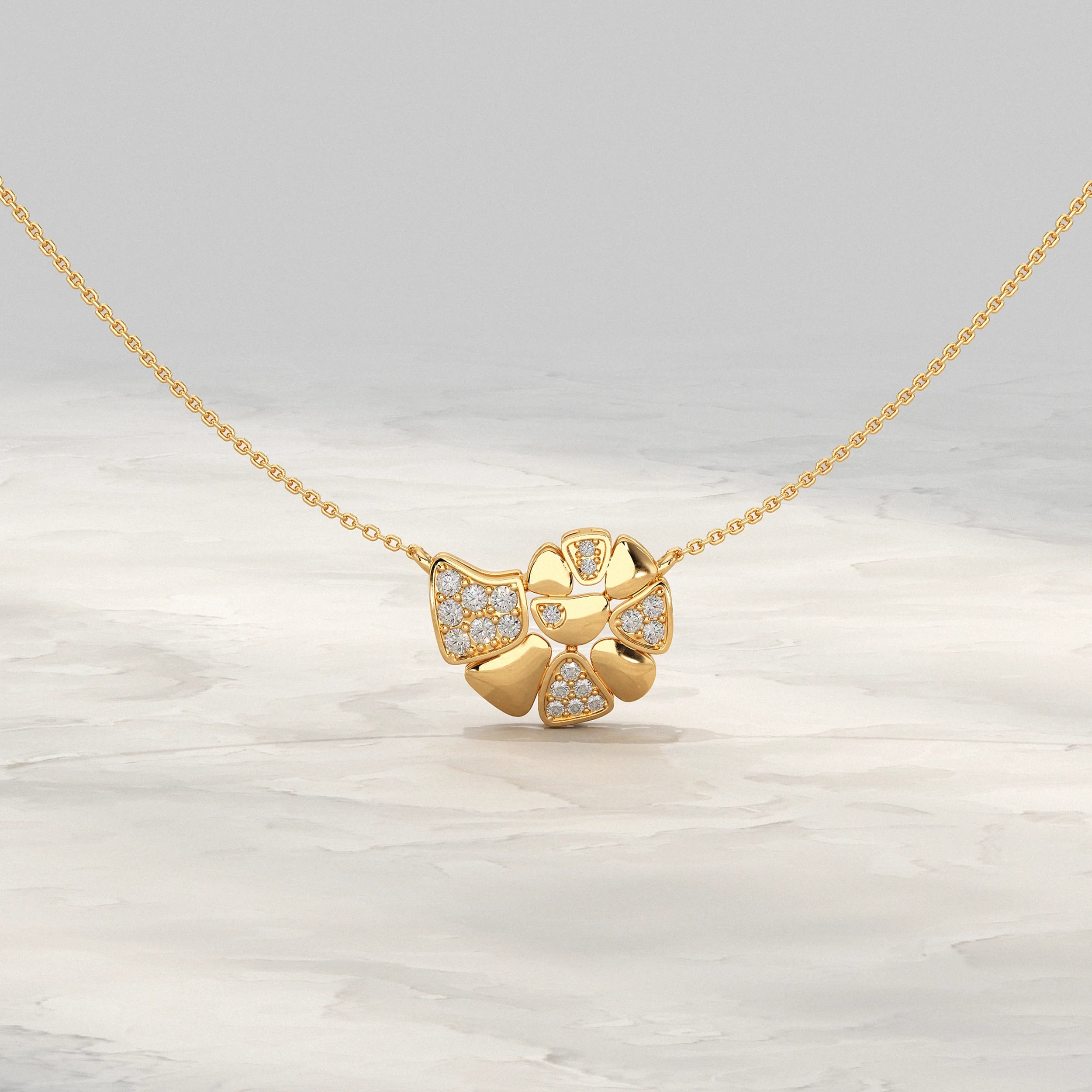 Yellow Gold Cluster Set Lab Diamond Pendant
