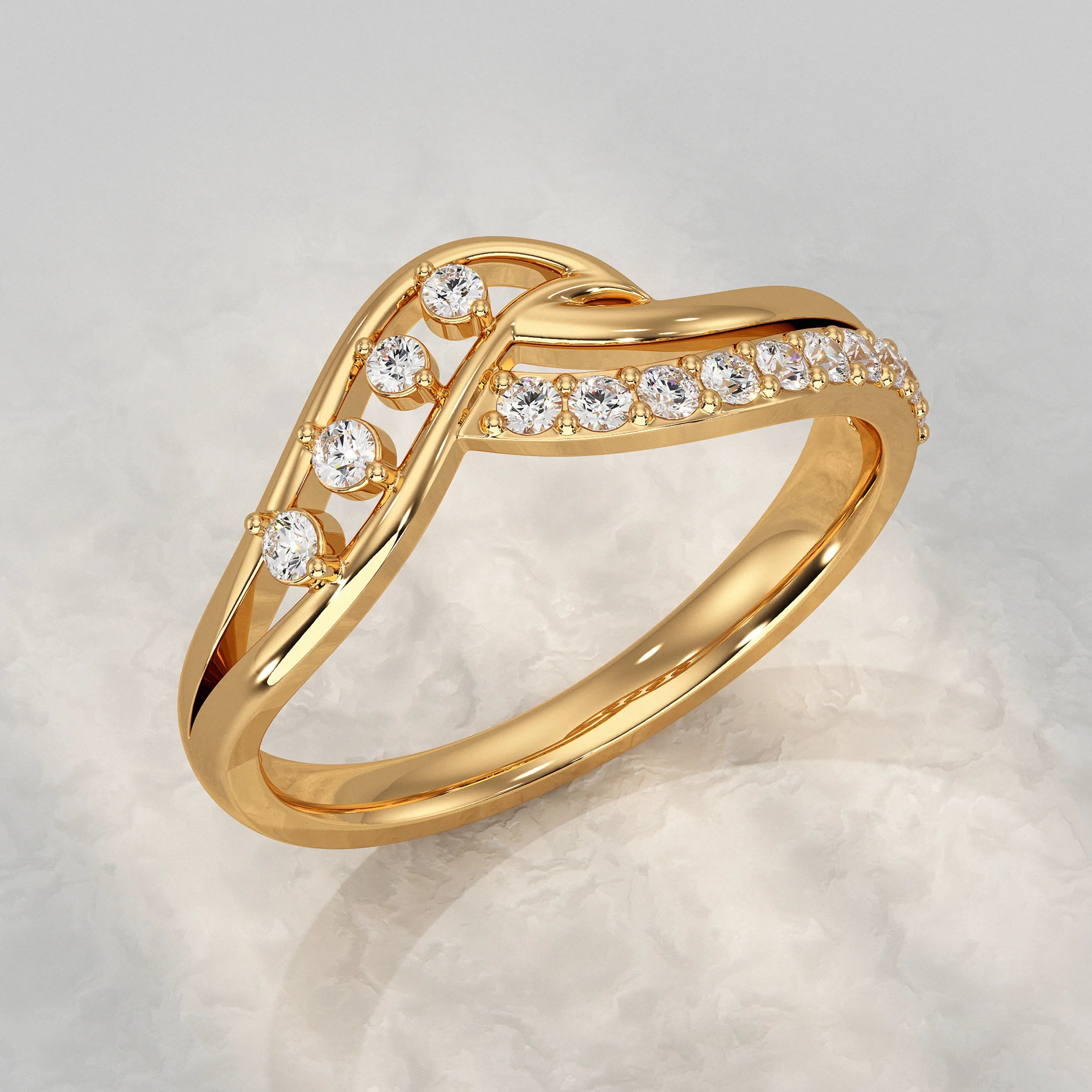 Crossover Round Cut Diamond Cluster Ring