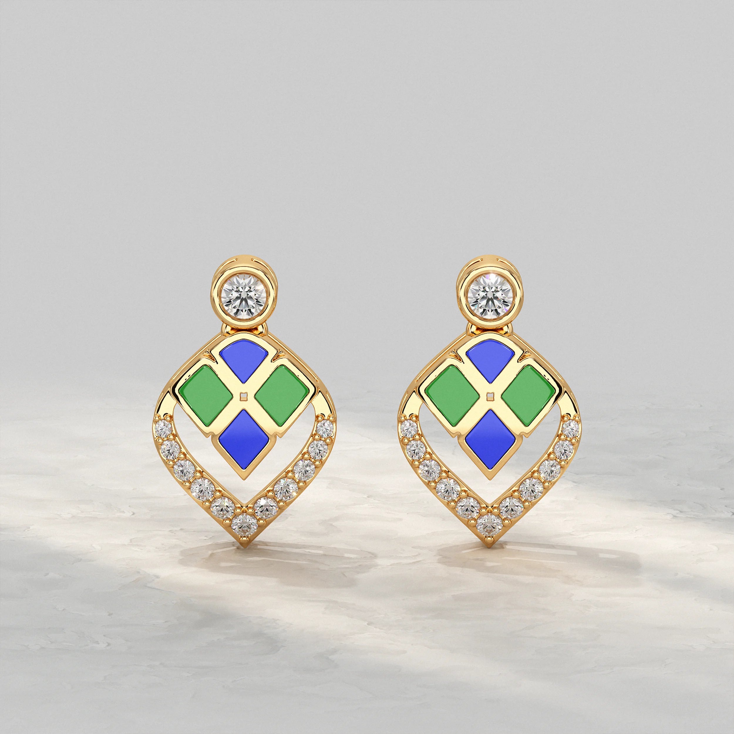 Unique Style Enamel Lab Diamond Stud