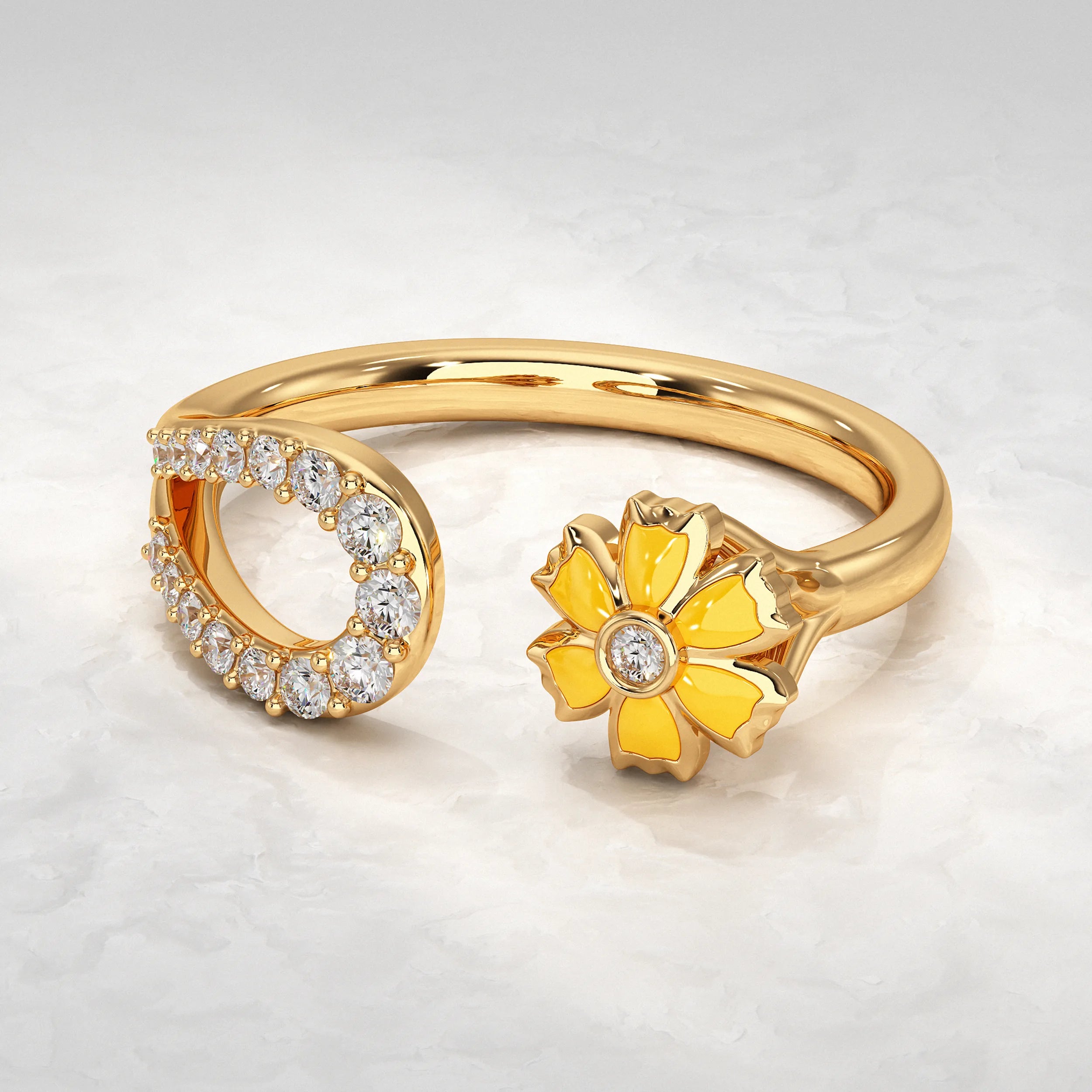 Elegant-Yellow-Gold-Ring-with-Diamond-Accents-and-Flower