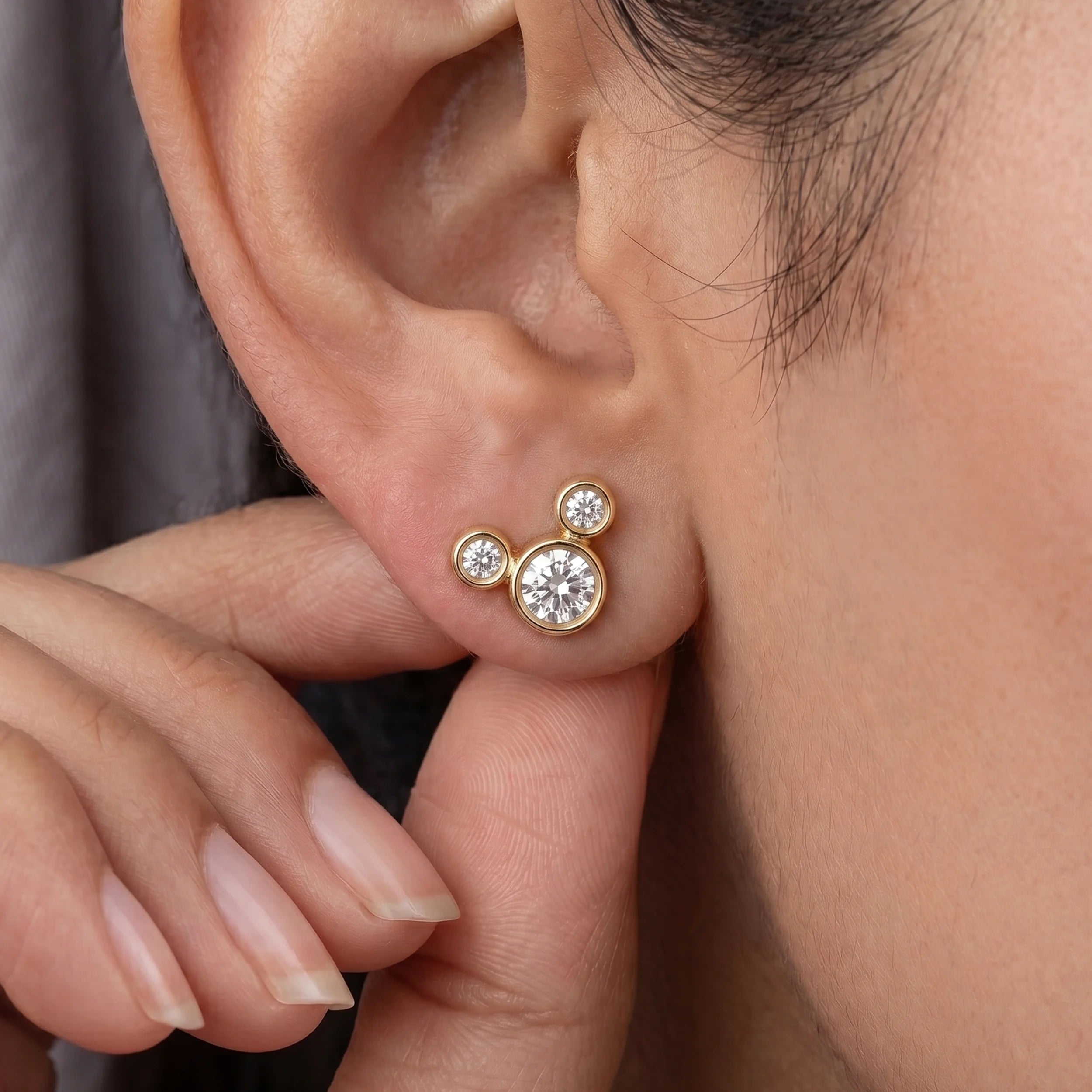 Round Cut Lab Diamond Bezel Set Trio Stud Earrings Earrings
