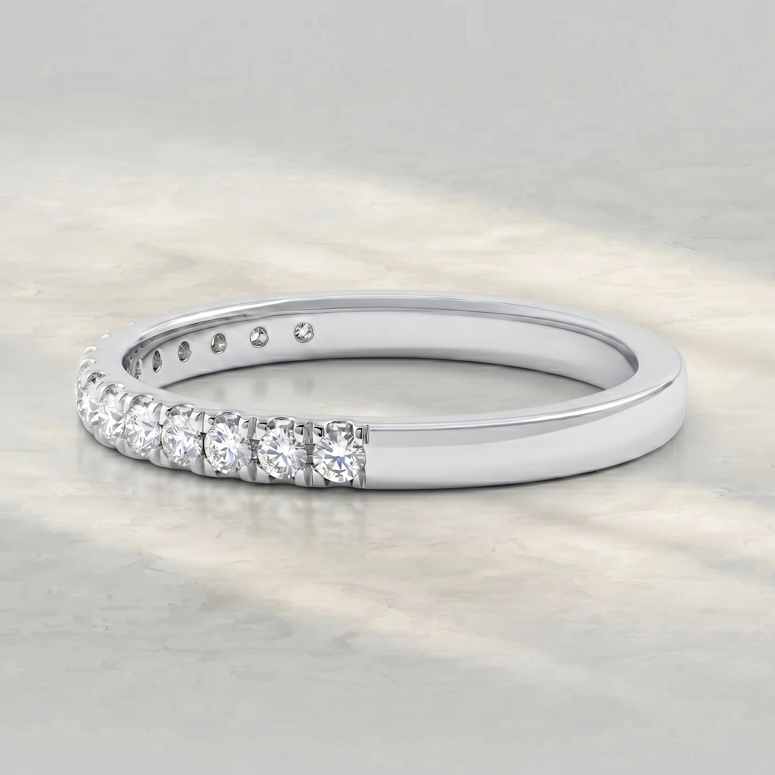 Round Cut Diamond Half Eternity Wedding Band Rings