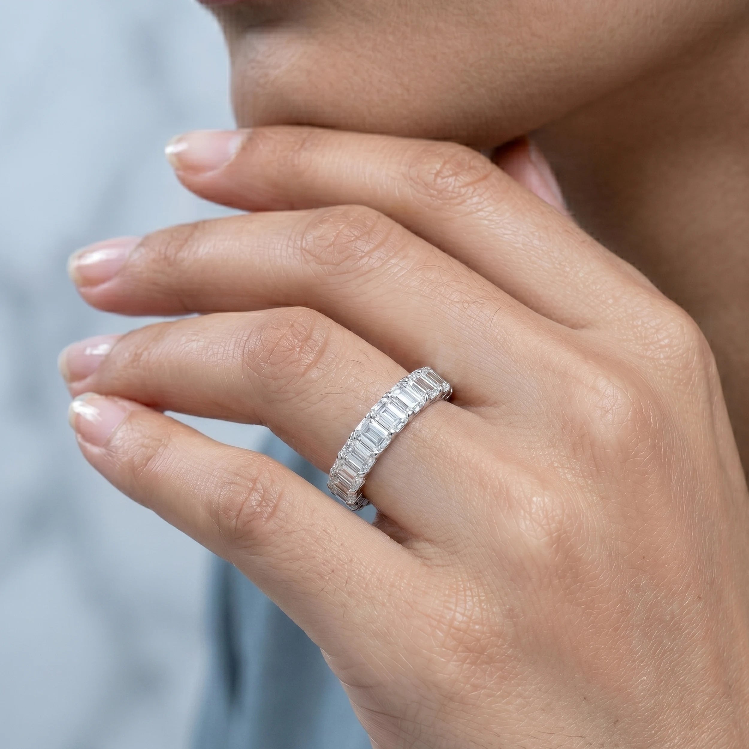 Emerald Cut Lab Diamond Eternity Wedding Band Rings