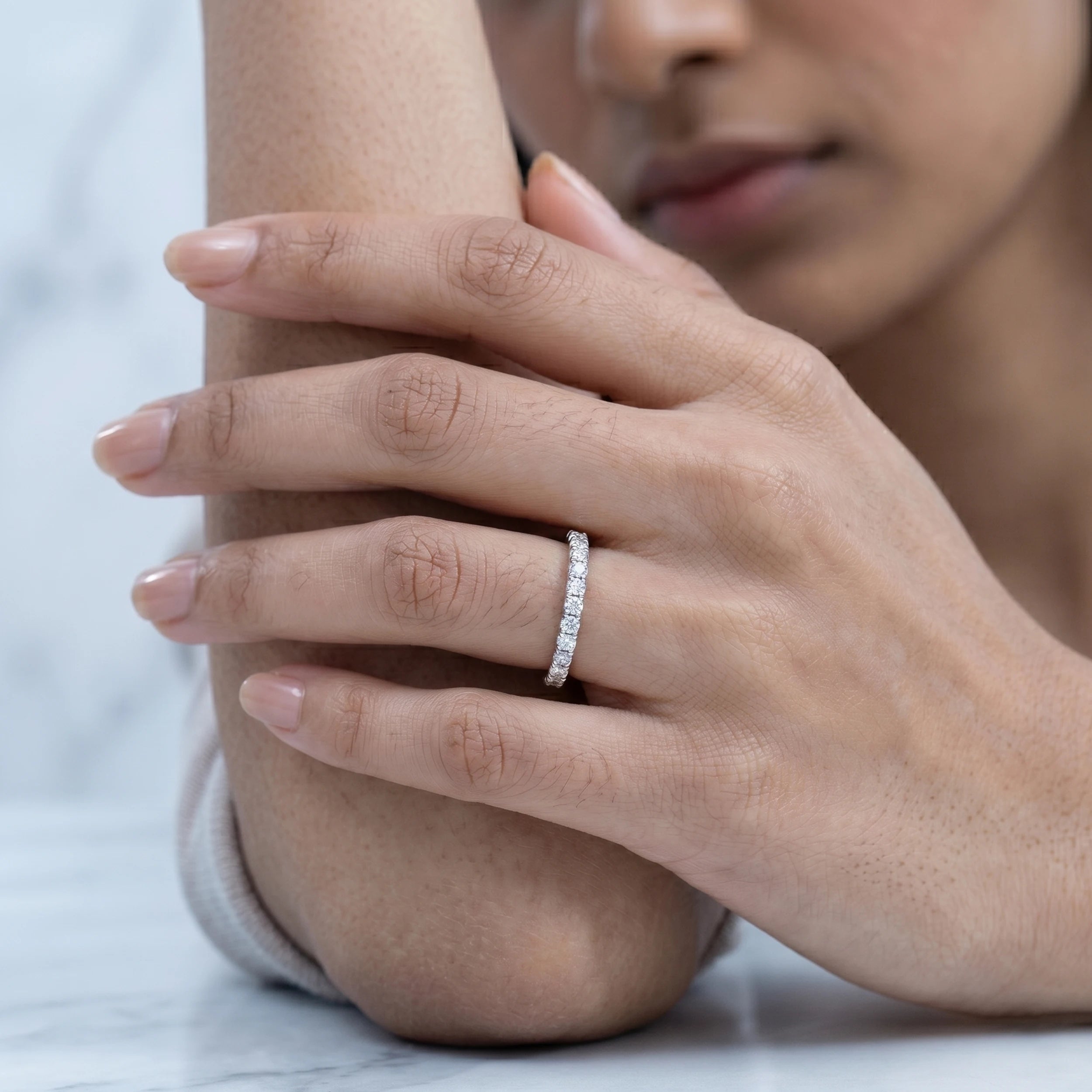Round Cut Diamond Half Eternity Wedding Band Rings