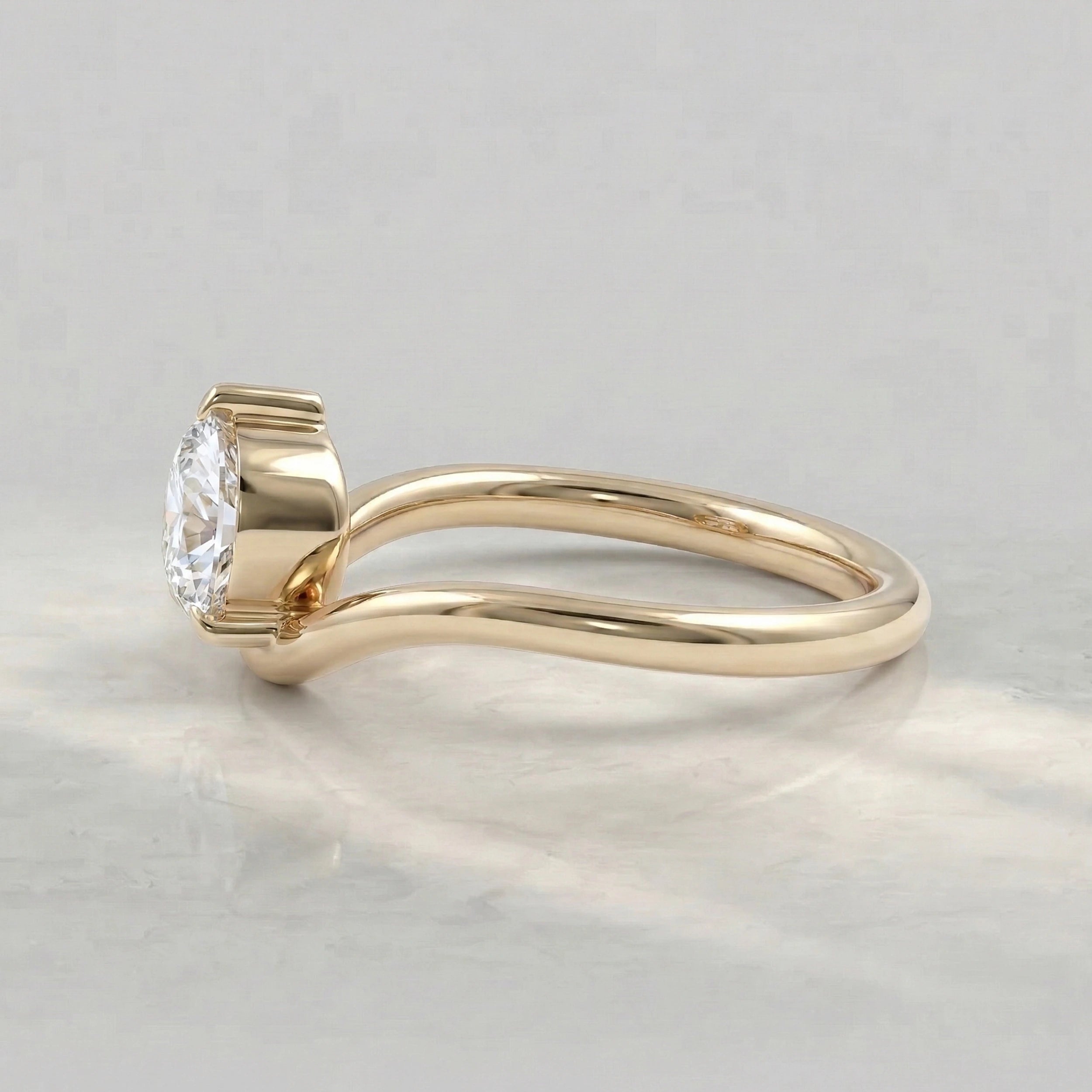 Pear Cut Diamond Solitaire Curved Engagement Ring Rings