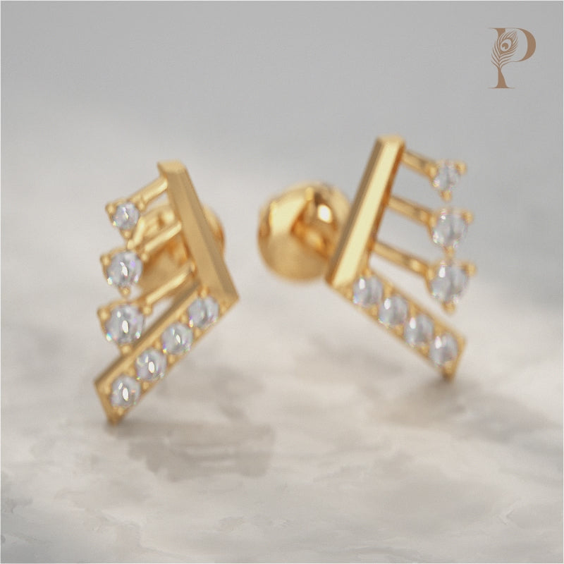 Modern Angled Diamond Bar Design Stud Earrings