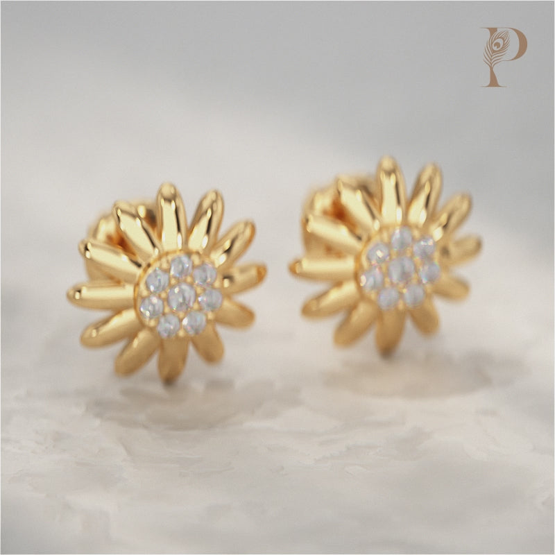 Sunflower Stud Earring With Round Diamond