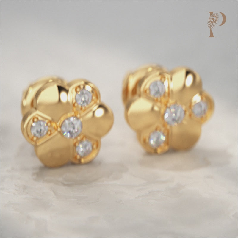 Floral Blossom Shine Round Diamond Stud Earring