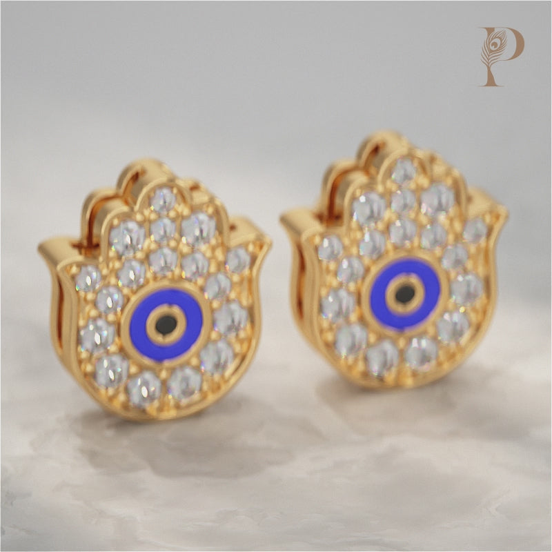 Hand Hamsa Evil Eye Lab Diamond Stud Earrings