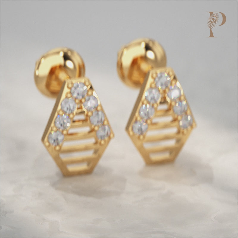 Geometric Ladder Round Diamond Stud Earrings