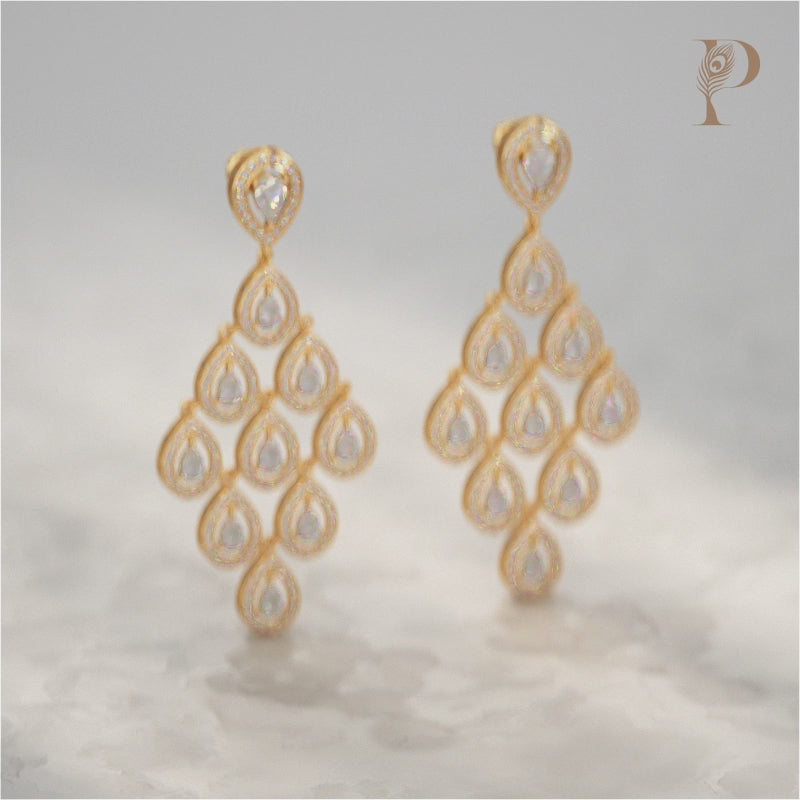 Pear Shape Halo Diamond Dangle Chandelier Earrings